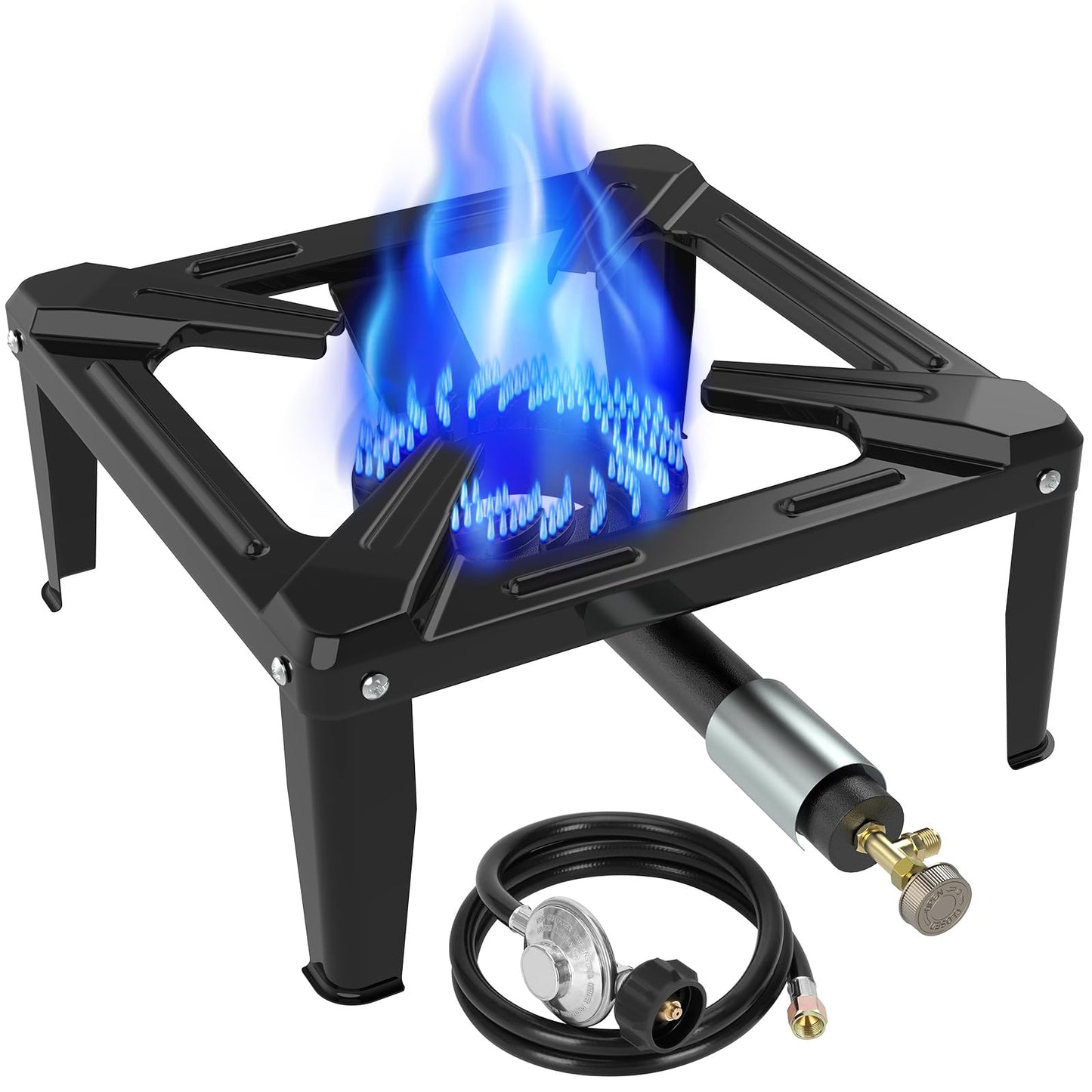 Llamaviva Portable Propane Camping Stove - Single Burner Outdoor Gas Stove for Wok Cooking, Seafood Boil & Tailgating, Heavy Duty Steel Propane Burner with 4ft Hose, Estufas de Gas, Portable Stove