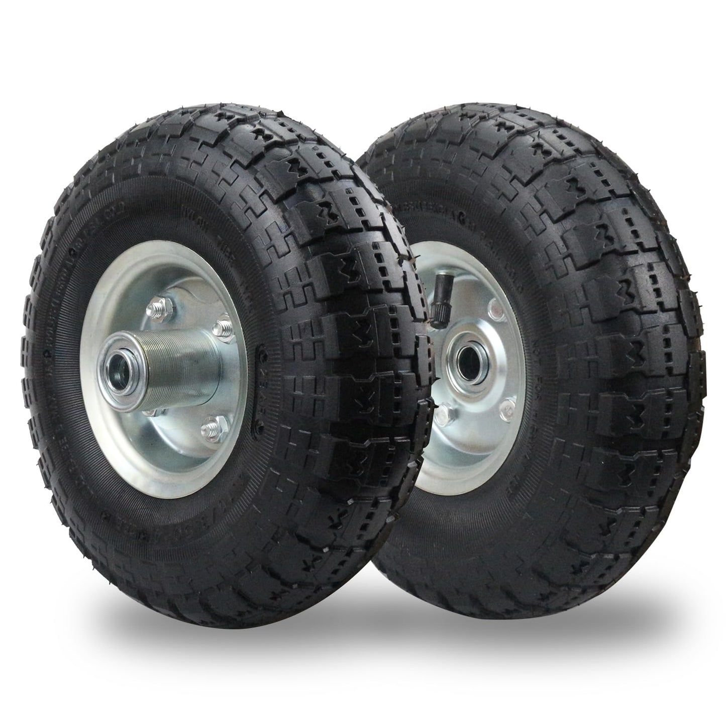 (2 Pack) RRQ 10 Inch Pneumatic Wheel 4.10/3.50-4 Tire, 10" Pneumatic Wheels with 5/8" Bearings,2.2" Offset Hub for Garden Cart, Hand Truck, Lawn Cart, Mower