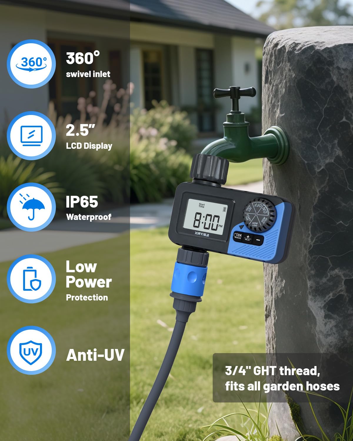 XINYIELE Smart Sprinkler Timer, Programmable Garden Smart Hose Watering System Equipment for Garden, Automatic Irrigation for Yard/Lawn, 1 Outlet