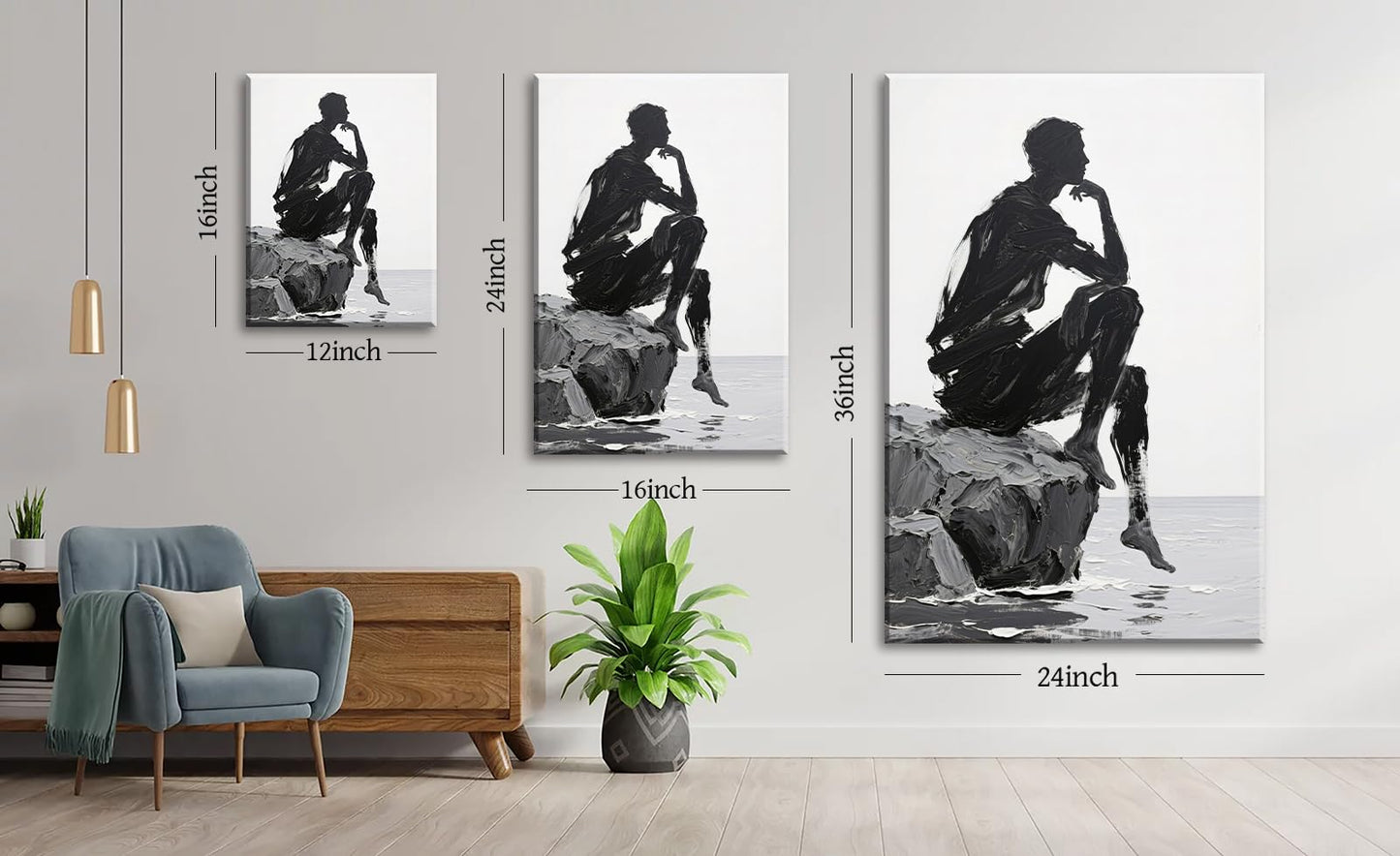 Black White Abstract Figure Wall Art Decor Modern 3D Textured Black White Grey Pictures Poster Minimalist Abstract People Canvas Painting Prints Artwork for Living Room Bedroom Framed 12x16 Inch
