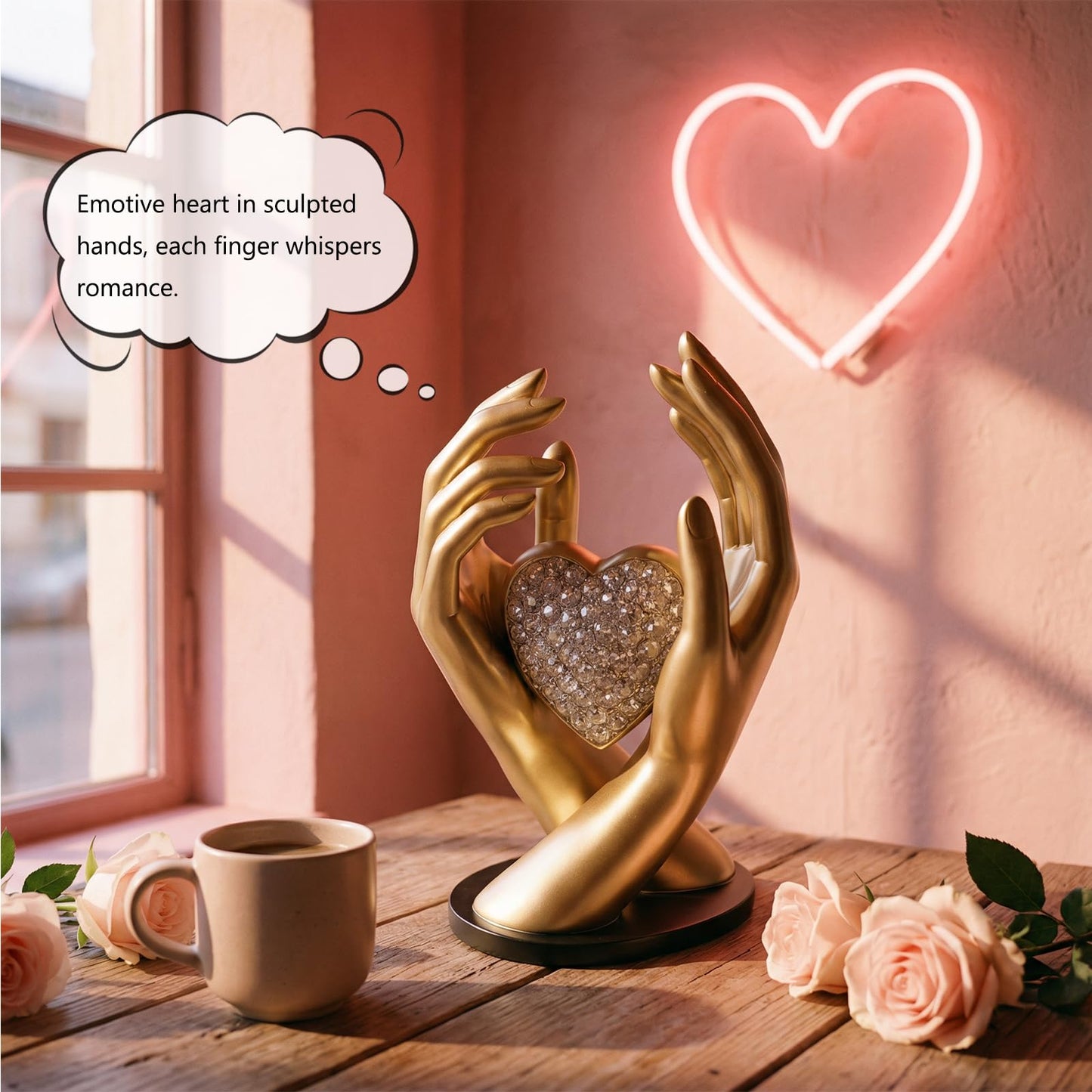 Spring Decorations Wedding Couple gifts,Table Statues Gold Home Decor Aesthetic Lover Figurine-Heart Hands Sculpture for Living Room Bedroom Shelf Office Decor,Anniversary Birthday Gifts for Women Men