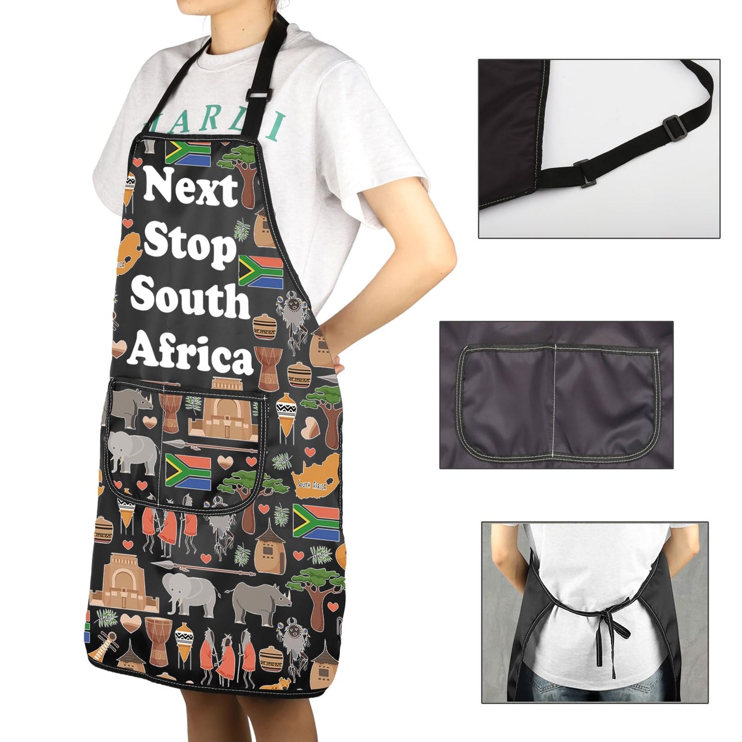 JXGZSO South Africa Symbols Gift Next Stop South Africa Apron With Pockets South Africa Trip Gift Chef Cooking Apron