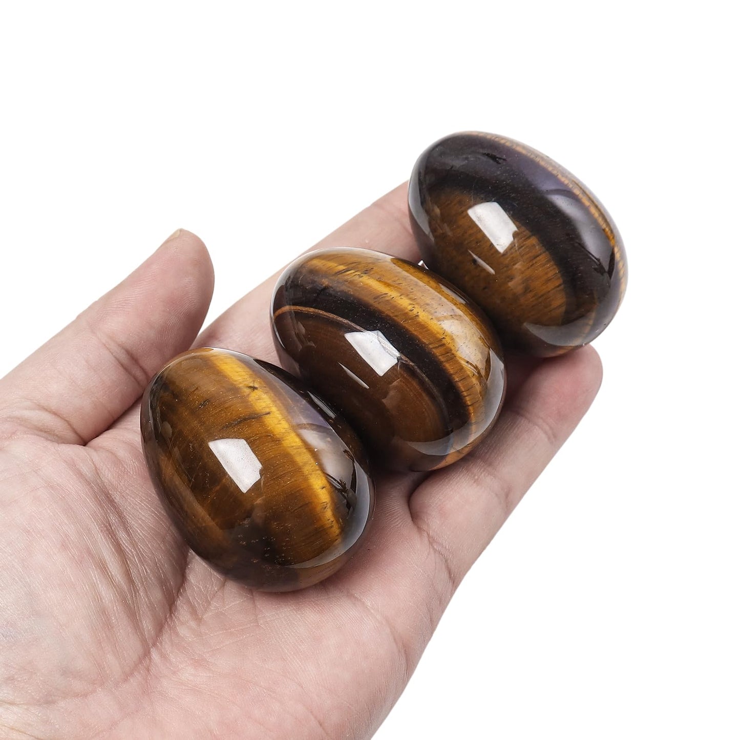 favoramulet Polished Stone Egg for Easter Day, Palm/Pocket/Worry Enegry Healing Crystal Display Sphere Figurine Fengshui, Tiger's Eye Stone 1.8" x 1.3"