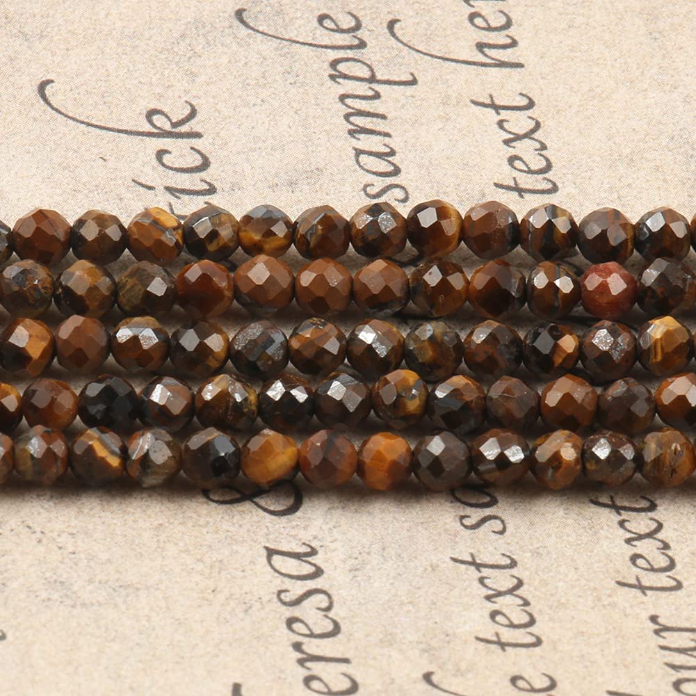 Song Xi 120pcs 3mm Natural Yellow Tiger Eye Gemstone Beads Faceted Round Loose Stone Beads for Jewelry Making