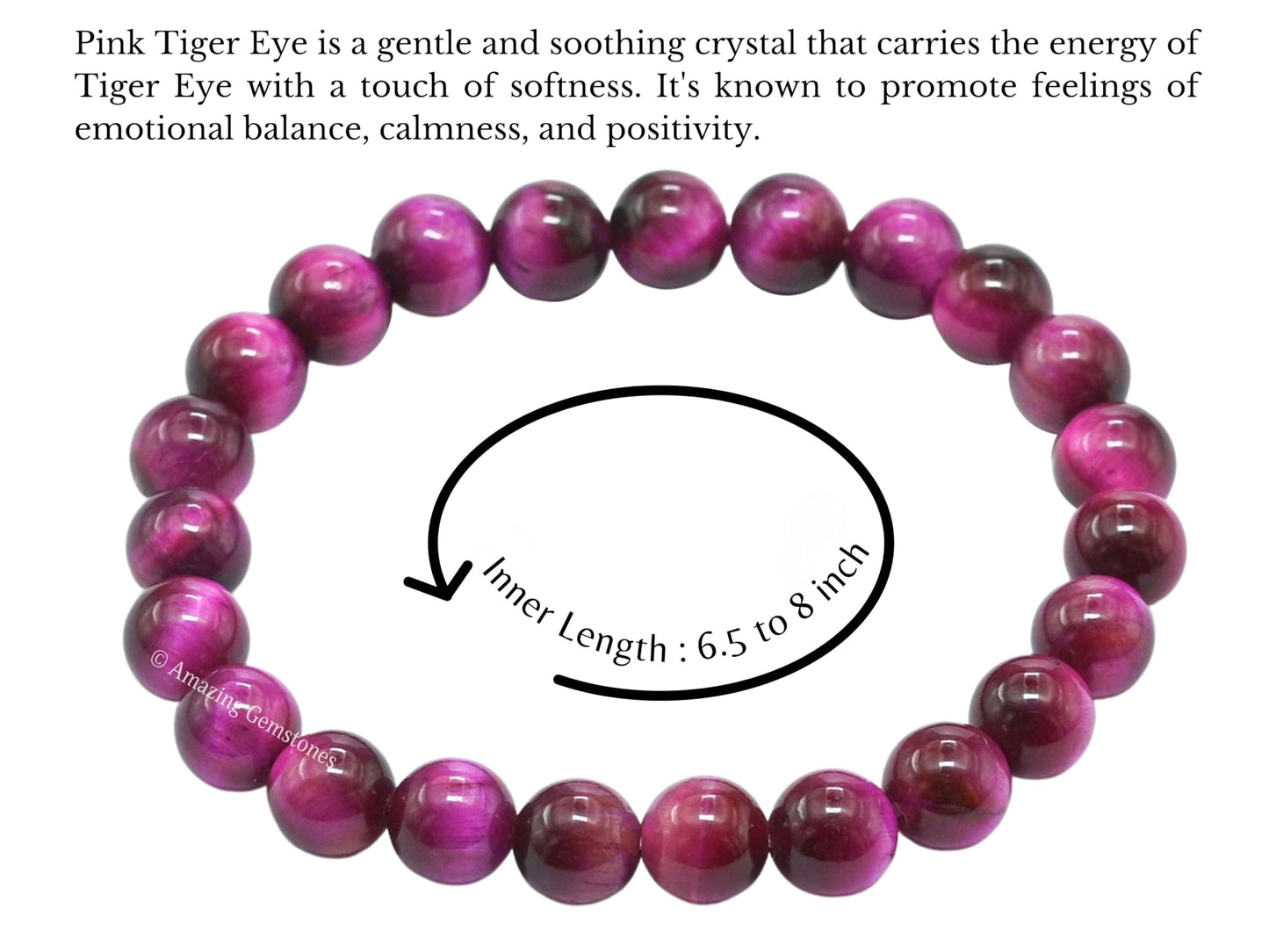 Amazing Gemstone Crystal Bracelet for Women Men's Gifts - Protection Healing Crystal Bracelet - 8mm Gemstone Beaded Stretchable Bracelet Pulseras Para Hombres Mujer Stocking Stuffers Mothers Day Gift (Pink Tiger Eye)
