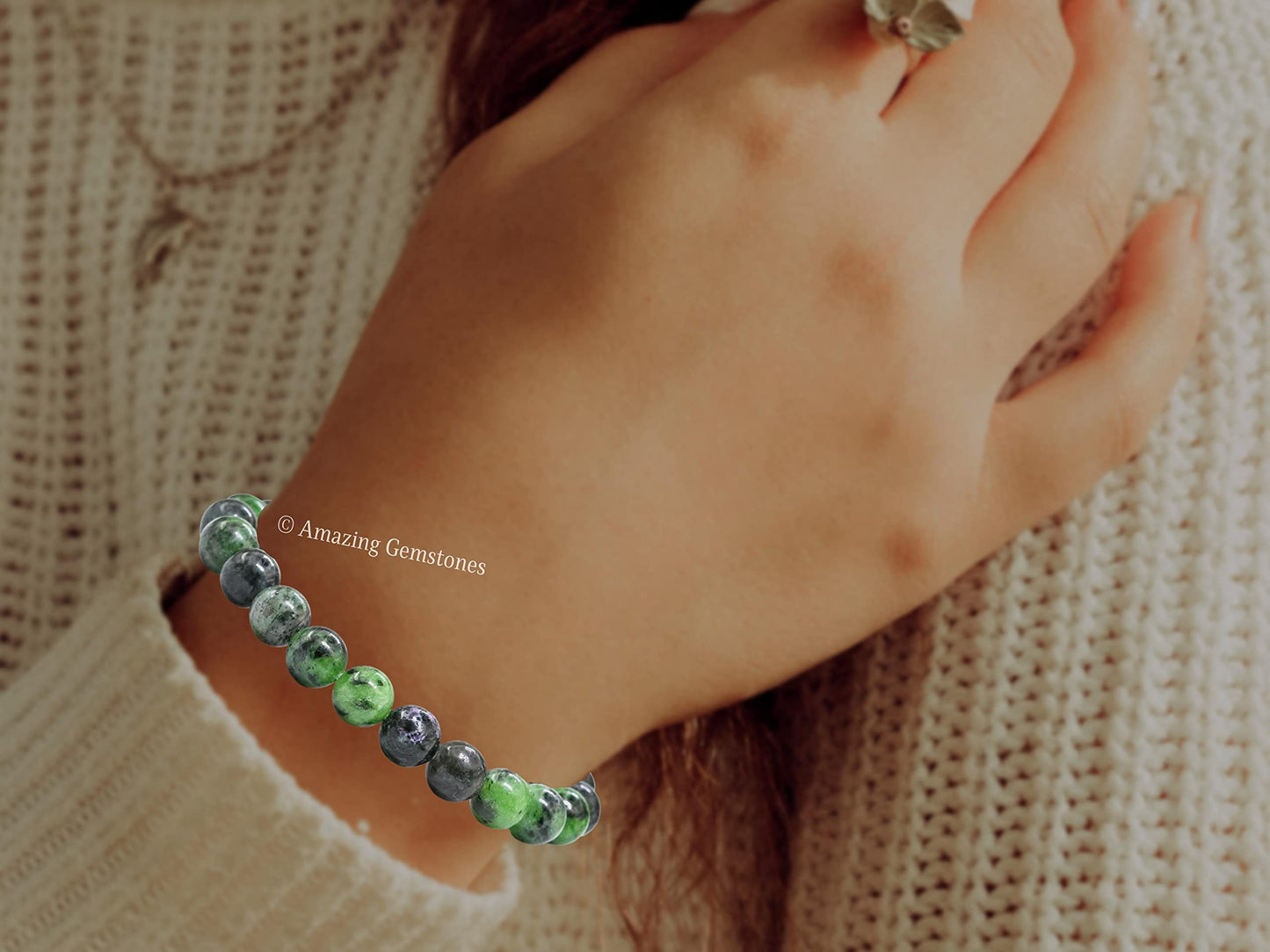 Amazing Gemstone Crystal Bracelet for Women Men's Gifts - Protection Healing Crystal Bracelet - 8mm Gemstone Beaded Stretchable Bracelet Pulseras Para Hombres Mujer Stocking Stuffers Mothers Day Gift (Ruby Zoisite)