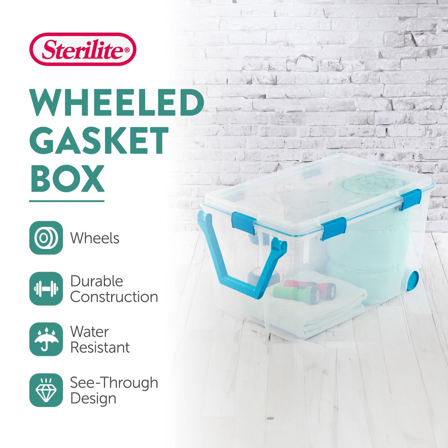 Sterilite 3-Pack Gasket Box, Weather-Resistant Storage Bins with Latching Lids, 120 Quart - Heavy-Duty Organizing Containers for Closet, Bathroom, and Office