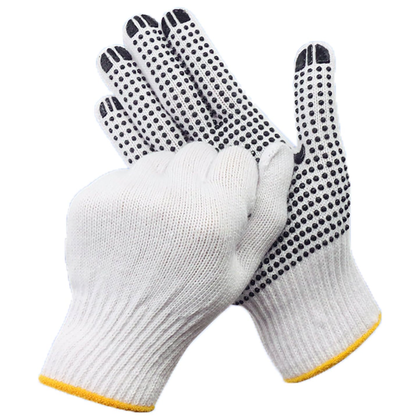 Safety Work Gloves with Anti-slip Dots 12 Pairs White Polyester Knitted Gloves for Garage Warehouse Painter Mechanic Industrial Gardening Construction (Black)