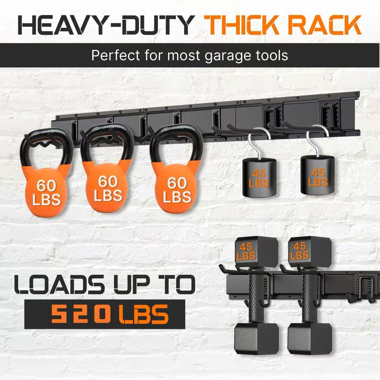 Evalote "48 Garage Tool Organizer Wall Mount - Heavy Duty 520lbs Metal Storage Rack, Easy Install Adjustable Hooks for Garden Tools Brooms