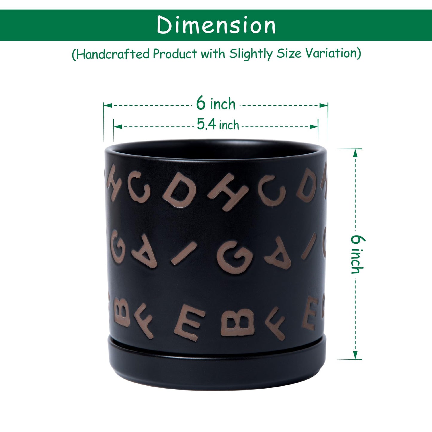 D'vine Dev Set of 2 Ceramic Planter Pots with Drainage Hole and Saucer, 6 Inch Plant Pots for Plants Indoor Houseplants, Black, 99-Z-G-2-Y