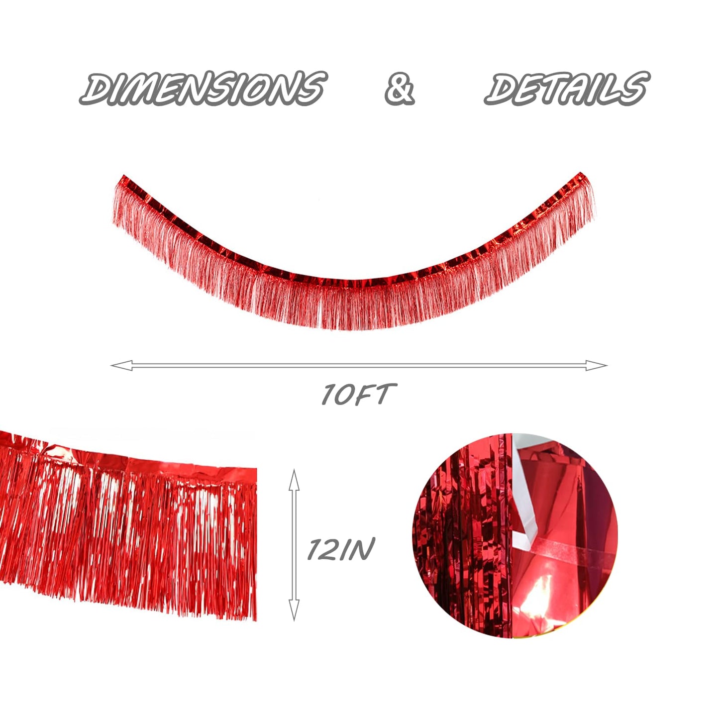 Red Foil Fringe Garland 10FT 6packs, Metallic Foil Tinsel Fringe Banners for Parade Float Decorations Wedding, Birthday Party Graduation (six Red)
