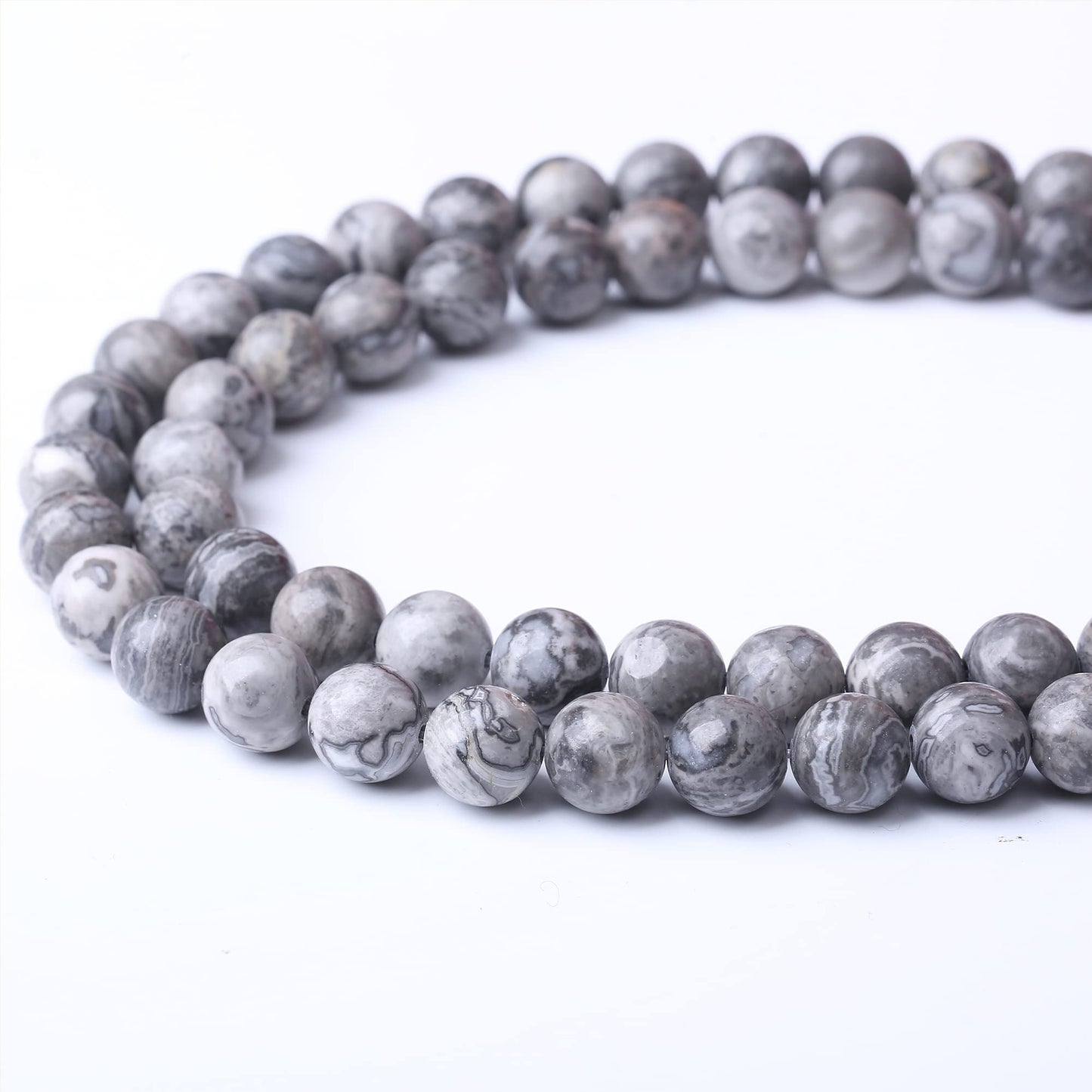 10MM Grey Map Round Loose Beads Natural Gem Beads Crystal Energy Stone Beads for Jewelry Making DIY Bracelet Necklace