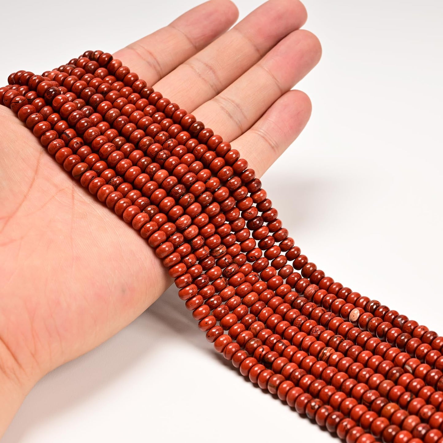 ICAI 4x6mm Natural Rondelle Beads – Loose Gemstone Spacers for DIY Jewelry Making (Red Jasper)