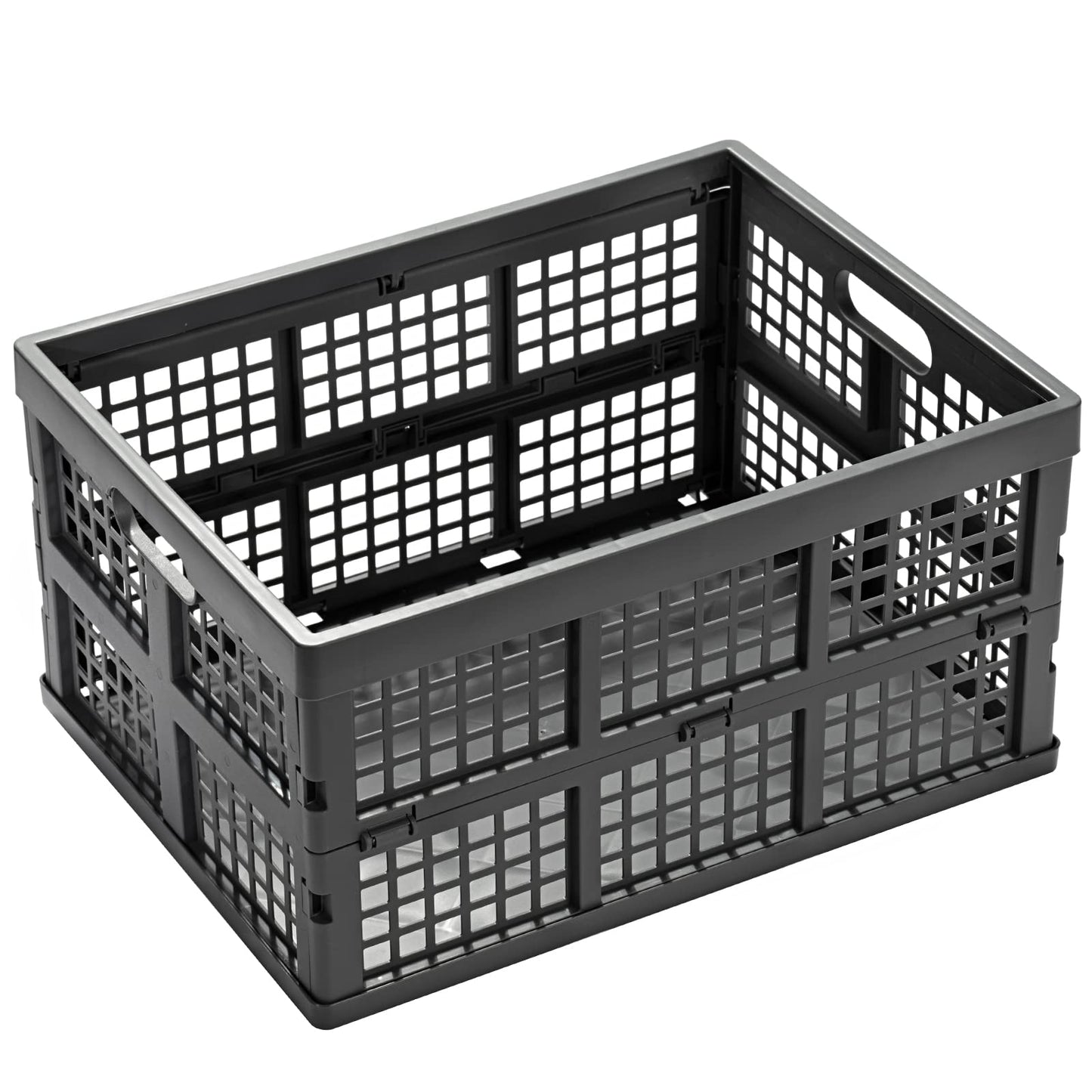 Eslite 34L Large Plastic Folding Storage Crates,Collapsible Crates for Storage,Pack of 3 (Grey)