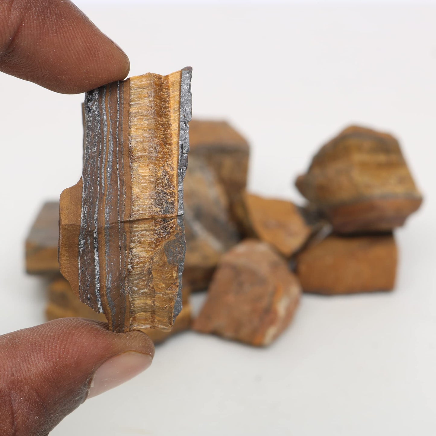 REAL-GEMS Natural Raw Healing Crystals Rough Stones for Tumbling, Cabbing, Polishing, Wire Wrapping, Wicca & Reiki Crystal Healing, Mix Gemstones,7 Chakra (Brown Tiger Eye)