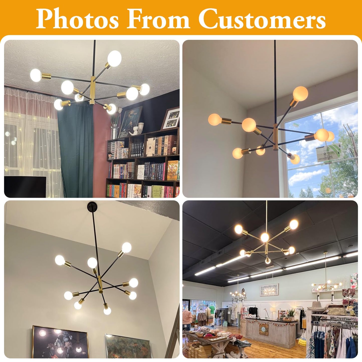 BesLowe 31‘’ 8-Light Modern Sputnik Chandelier, Mid Century Black & Gold Chandeliers Lighting, Farmhouse Ceiling Hanging Light Fixture for Dining Room Bedroom Room Kitchen Foyer, Height Adjustable