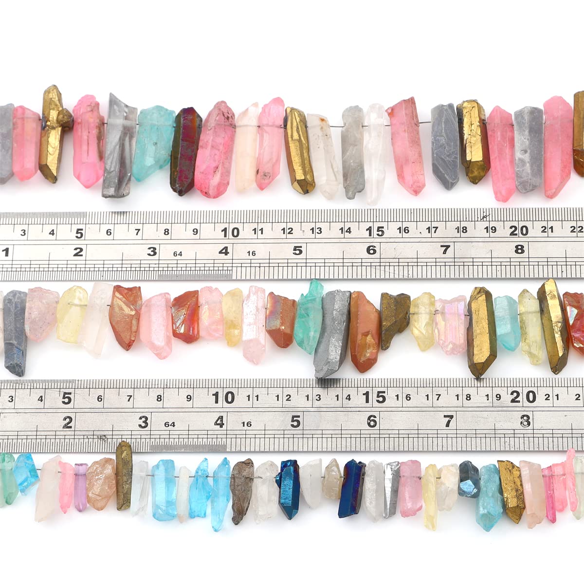 BEADIA Multicolor Titanium Coated Crystal Quartz Spike Point Stick Beads Rough 0.6"-0.8" for Jewelry Making 15 Inch/Strand