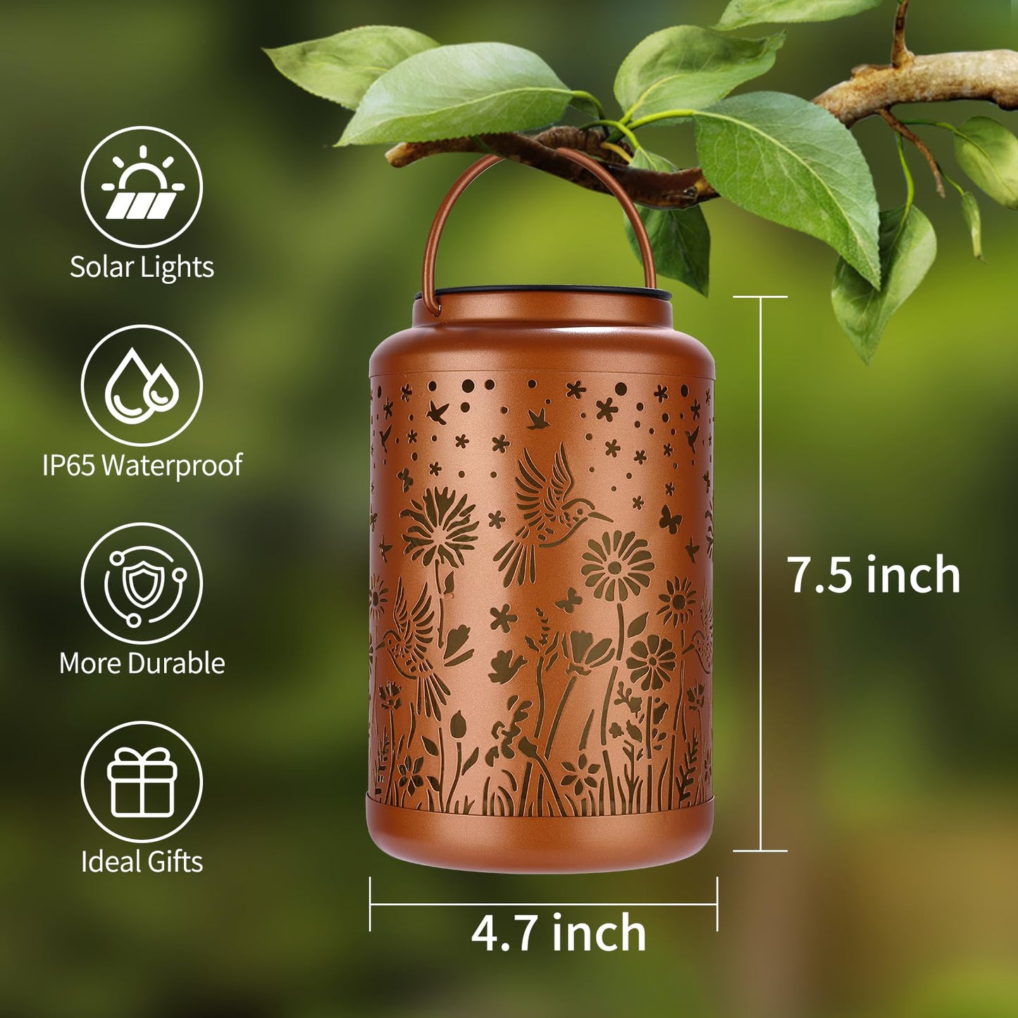 GOLFOEE Mothers Day Gifts Solar Lanterns Outdoor Waterproof Hummingbird Solar Lights Outdoor Waterproof for Garden, Birthday Gifts for Women Mom Grandma, Garden Lights for Backyard, Patio Decor