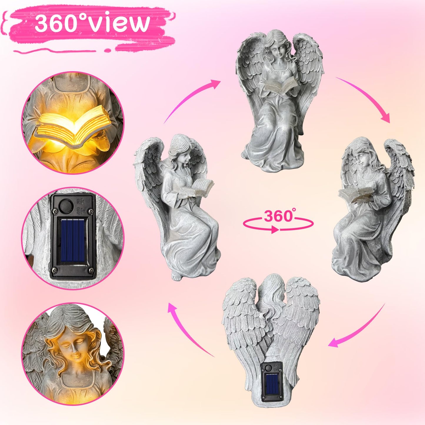 Vcdsoy Solar Garden Outdoor Angel Book Statues,Book Lovers for Balcony Patio Lawn Table Yard Ornaments, Solar Resin Fairy Waterproof LED Lights,Birthday Gifts for Women Mom Grandma