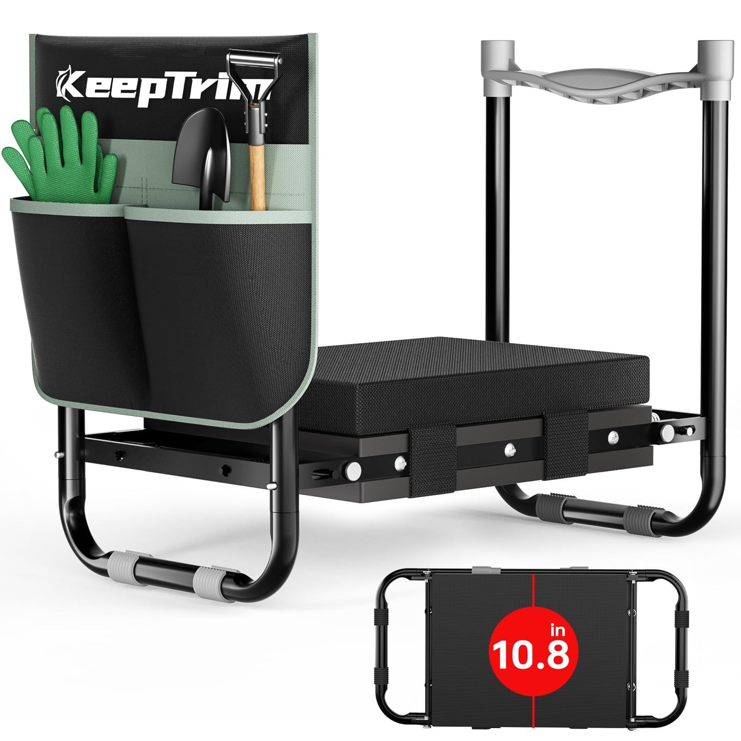 KeepTrim Garden Kneeler and Seat, Foldable Ergonomic Kneeling Bench with Tool Pouch 400 Lbs (Black)
