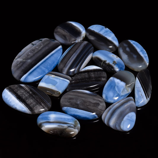 Natural Blue Opal Gemstone- Healing Crystals for DIY Jewelry Making -Loose Natural Cabochon -Perfect for Crafting Unique Jewelry Designs Gift for Her, Mother and Wife (5 pcs, 25-35 mm)
