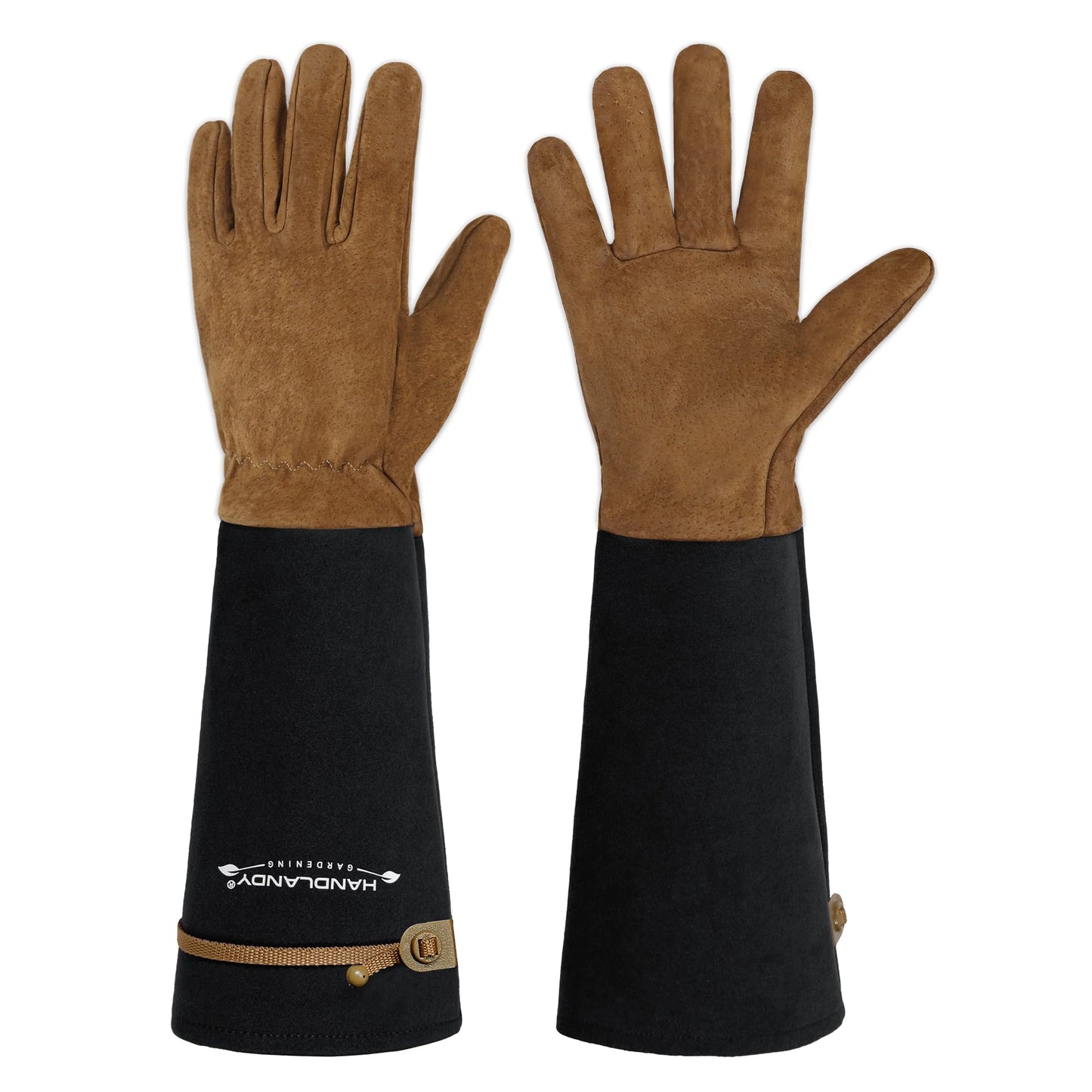 HANDLANDY Long Gardening Gloves for Men & Women, Pigskin Leather Rose Pruning Gloves, Breathable Thorn Proof Gauntlet Glove (Coffee Brown, M)