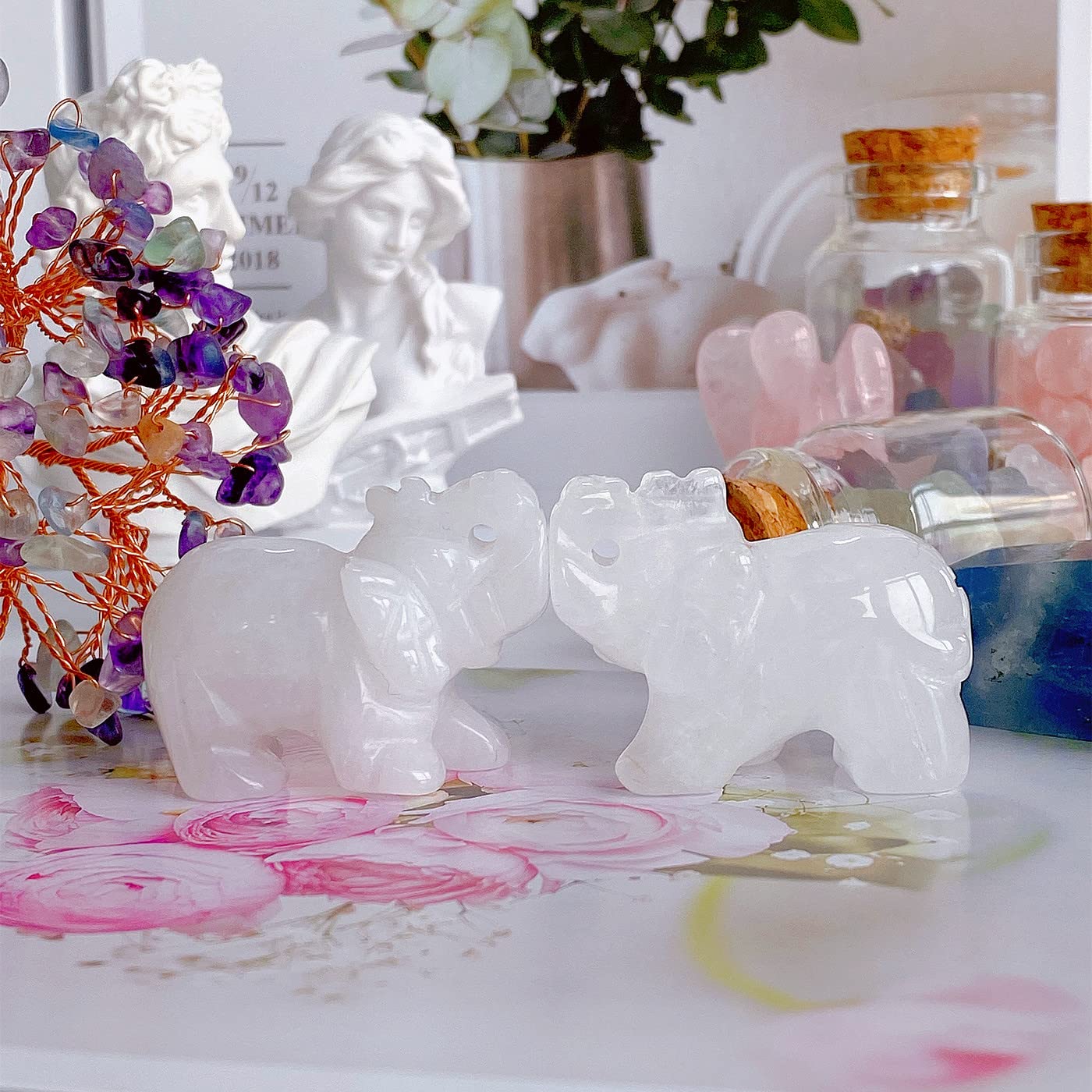 QINJIEJIE Clear Crystal Elephant Crystals Luck Elephant Decor Pocket Polished Statue GuardianStones Figurine Car Office Room Cute Desk Decor Spiritual Christmas Stocking Stuffers Gift Meditation