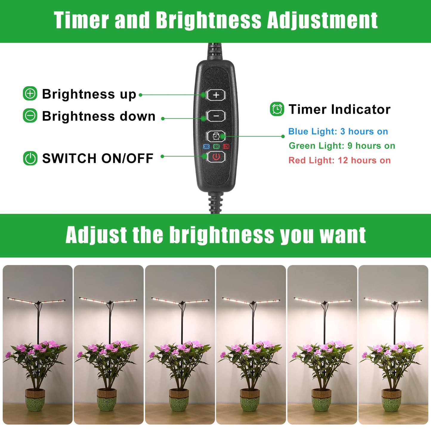 bodkar Plant Grow Lights for Indoor Plants Full Spectrum with 3/6/9H Timer & Dimming, Slim Plant Lights for Indoor Growing with 6000K White Red LEDs for Various Plants