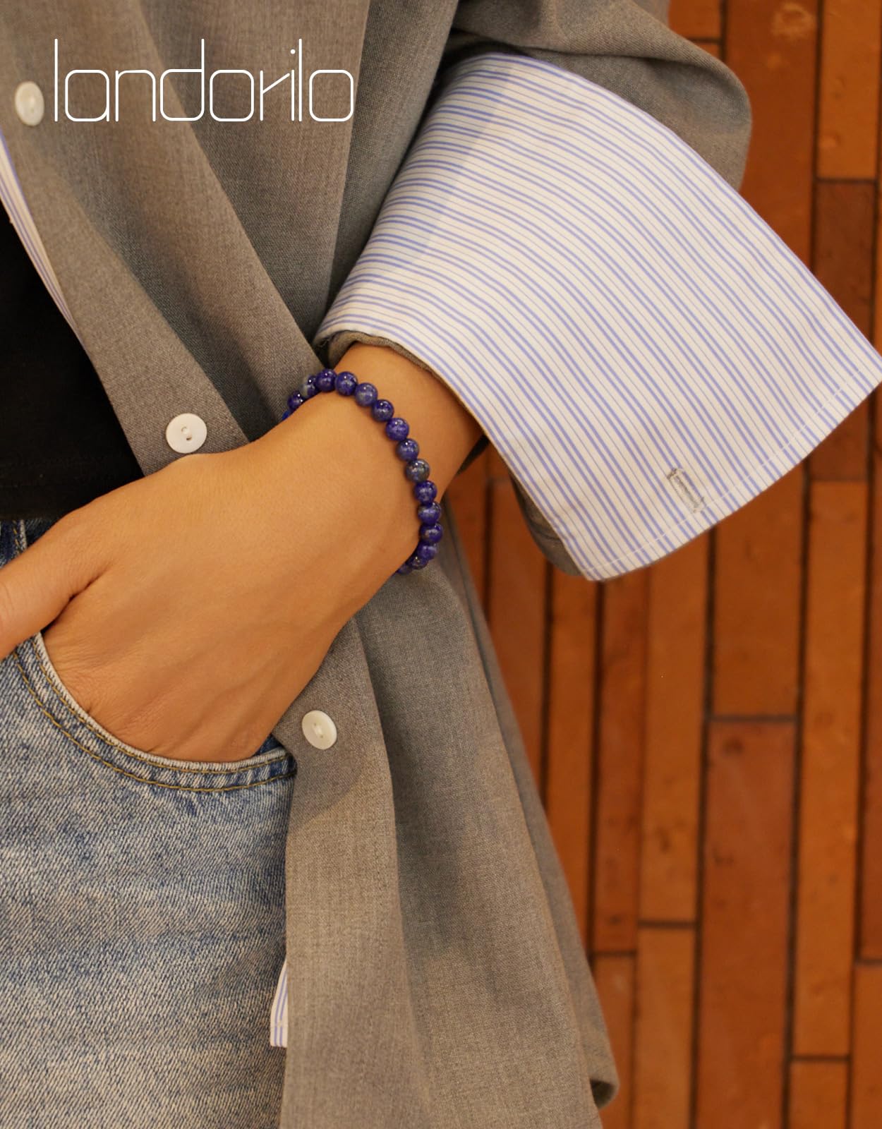 Landorilo Beaded Bracelet for Men Women, 6mm Natural Stone Lapis Lazuli Healing Crystal Stretch Bracelets, Ideal Christmas Birthday Jewelry Gifts with Energy Card，Replacement Beads Included