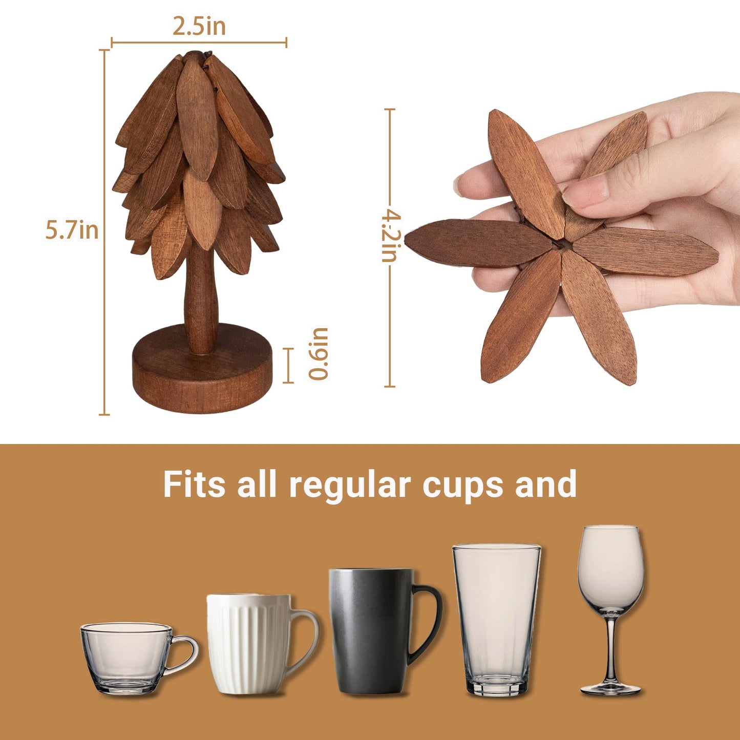Yuoyar Coasters, Wooden Tree-Shaped sapele Wood Drink Coasters Set for Coffee Table, Kitchen Table Decor
