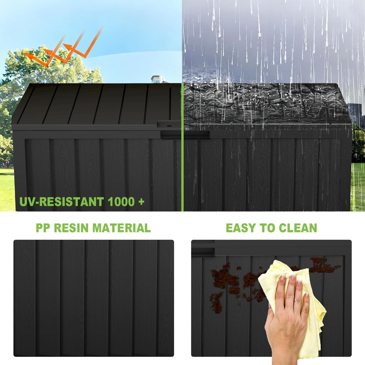 ZEUKMXOO 75 Gallon Outdoor Storage Box Waterproof,350LBS Lockable Patio Storage Box for Patio Cushions,Garden Tools and Tools Storage,Outside Storage Box-Black