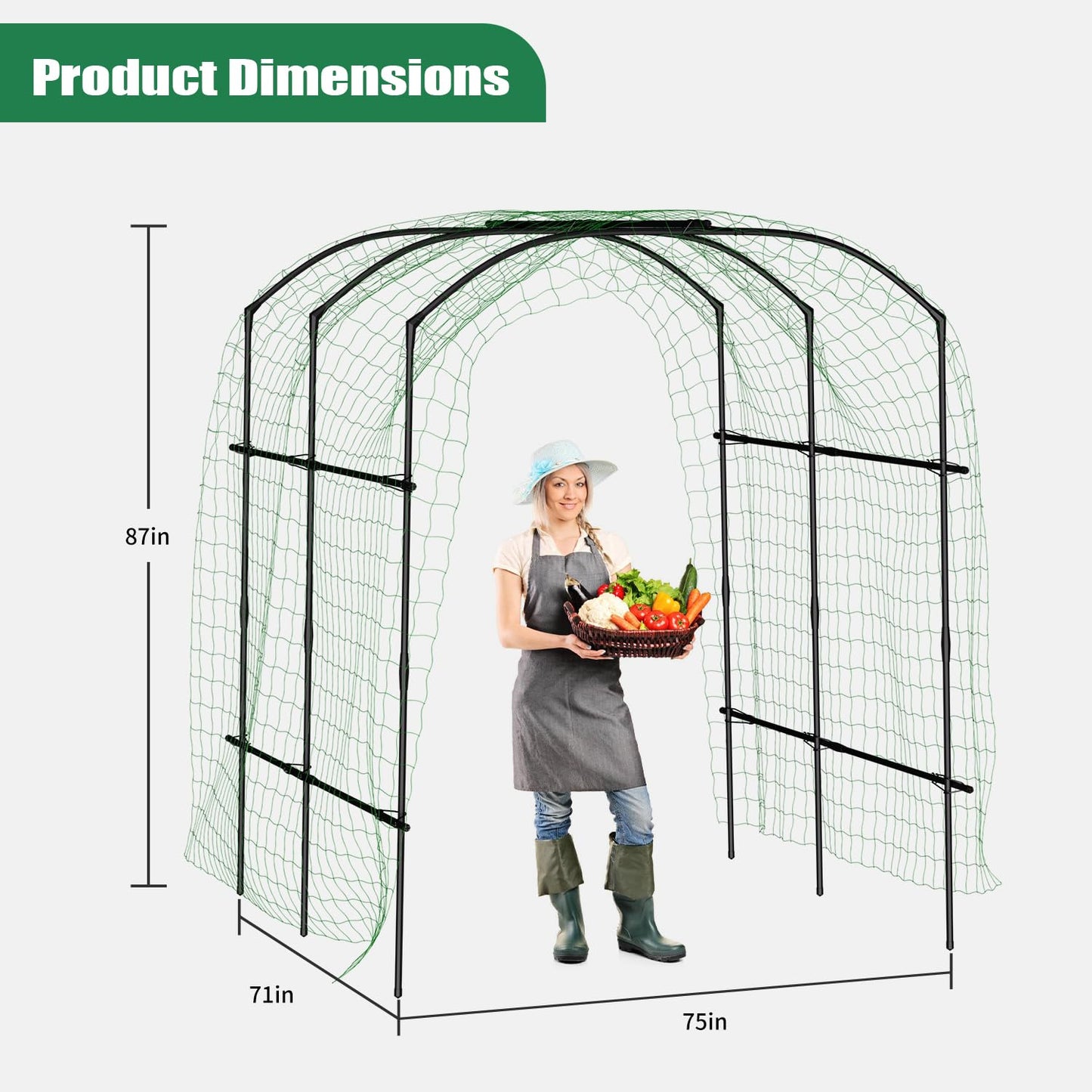 SUNYRISY Garden Arch Trellis for Climbing Plants Outdoor Gardening, 87" H x 70" L x 75" W Metal Core Tall Plant Support for Raised Bed Planting Cucumber Tomato Flowers Vegetables