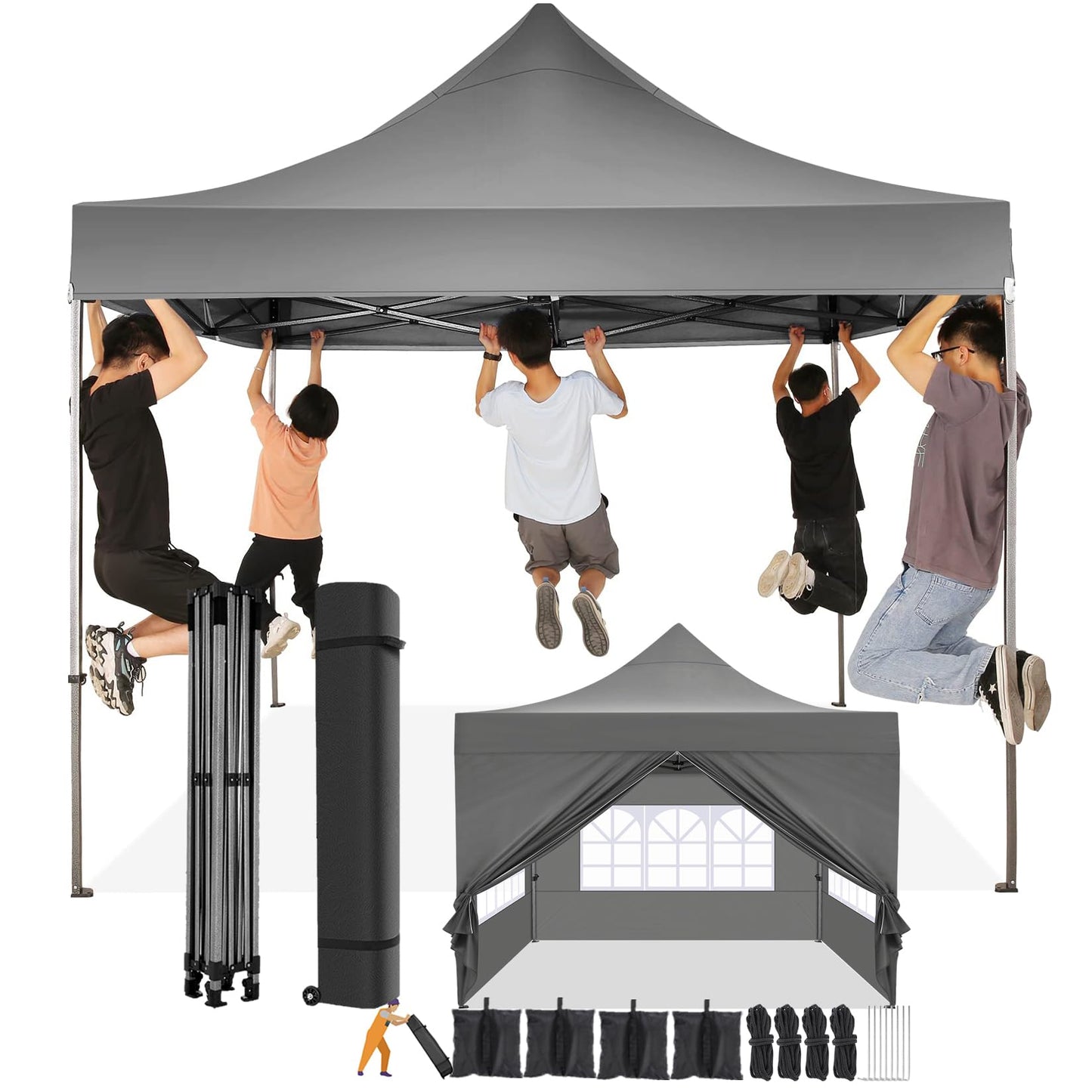 COBIZI 10x10 Pop Up Canopy Tent 10x10 Canopy with 4 Sidewalls Waterproof Heavy Duty Commercial Canopy Tent for Parties Outdoor Garden Gazebo, Carry Bag with Wheel(10x10ft, Gray)