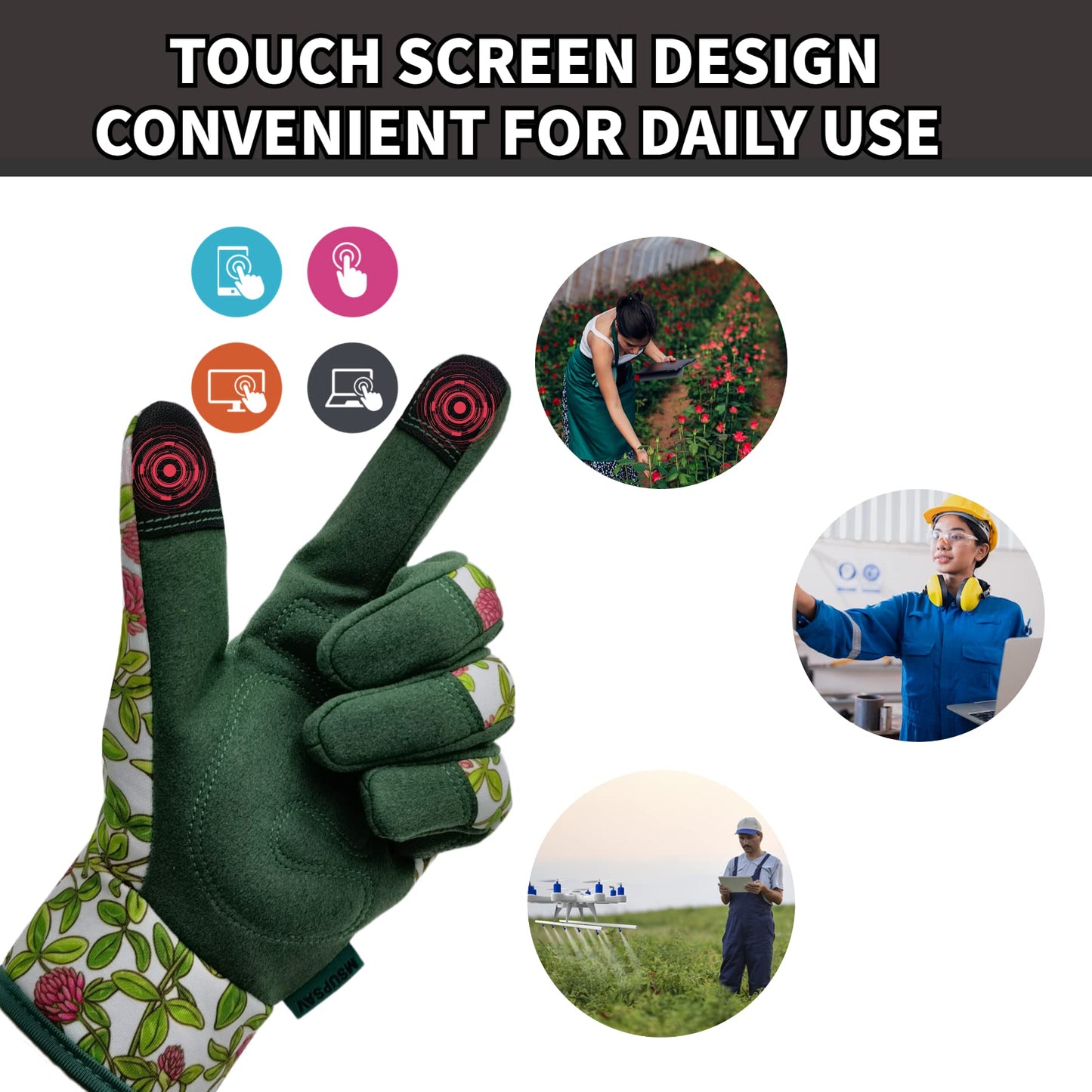 MSUPSAV Gardening Glove,Garden Gloves,Synthetic Leather Yard Work with Touch Screen,Best Gifts for Women,Green, Medium