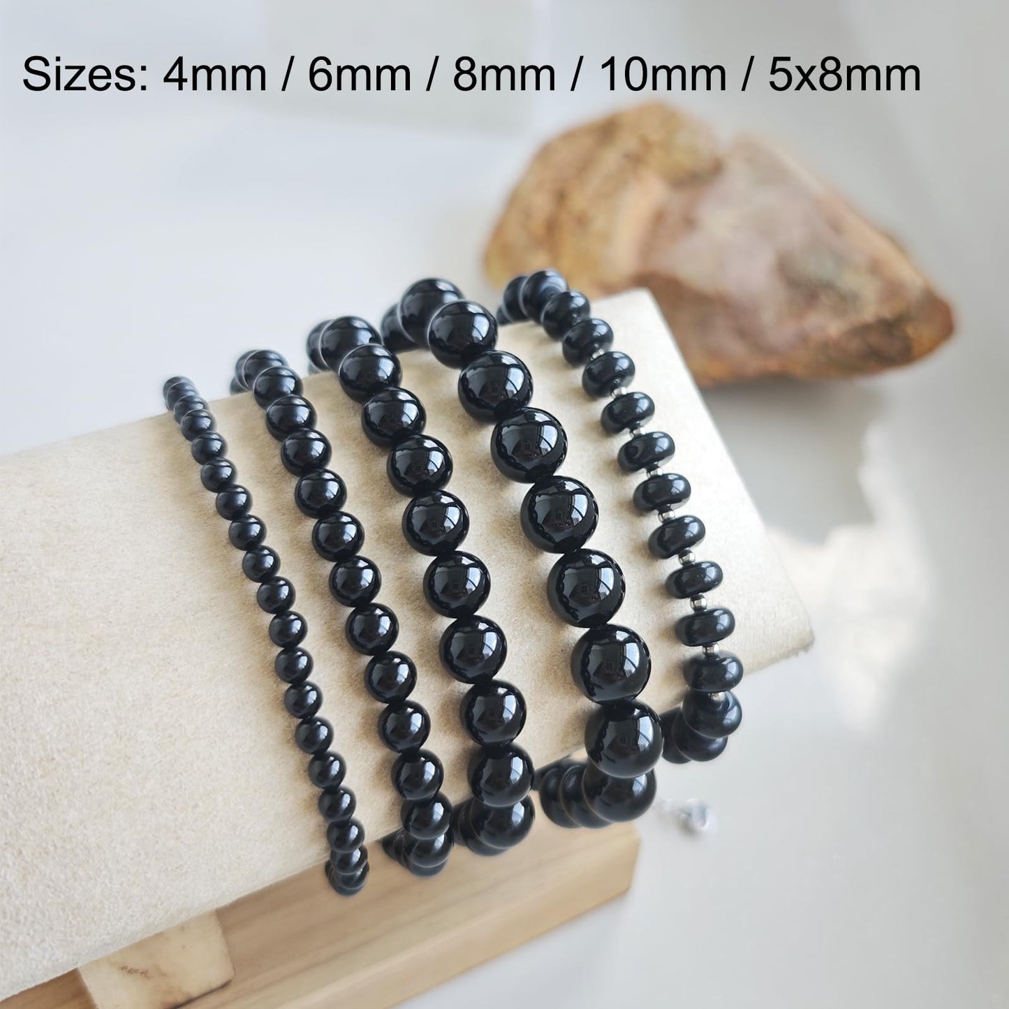 CHCCOYE 4mm Natural Healing Gemstone Bracelet Handmade Yoga Stretch Elastic Bracelet Stress Relief Crystal Jewelry for Men and Women (4mm, Black Onyx)