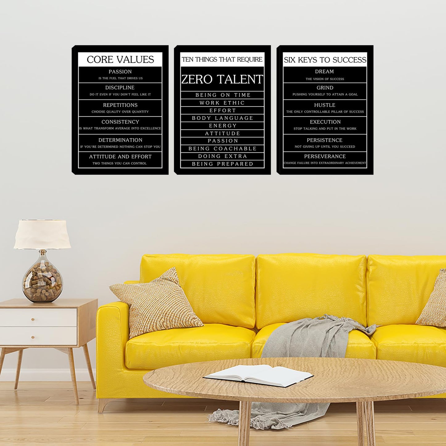 Inspirational Motivational Wall Art Set - Canvas Wall Art Framed Paintings for Office, Living Room, Bedroom - (36''W x 16''H)