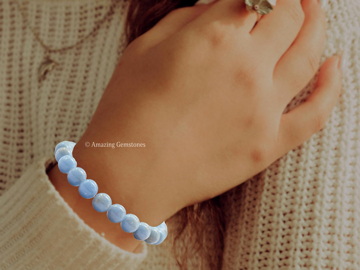 Amazing Gemstone Crystal Bracelet for Women Men's Gifts - Protection Healing Crystal Bracelet - 8mm Gemstone Beaded Stretchable Bracelet Pulseras Para Hombres Mujer Stocking Stuffers Mothers Day Gift (Angelite)