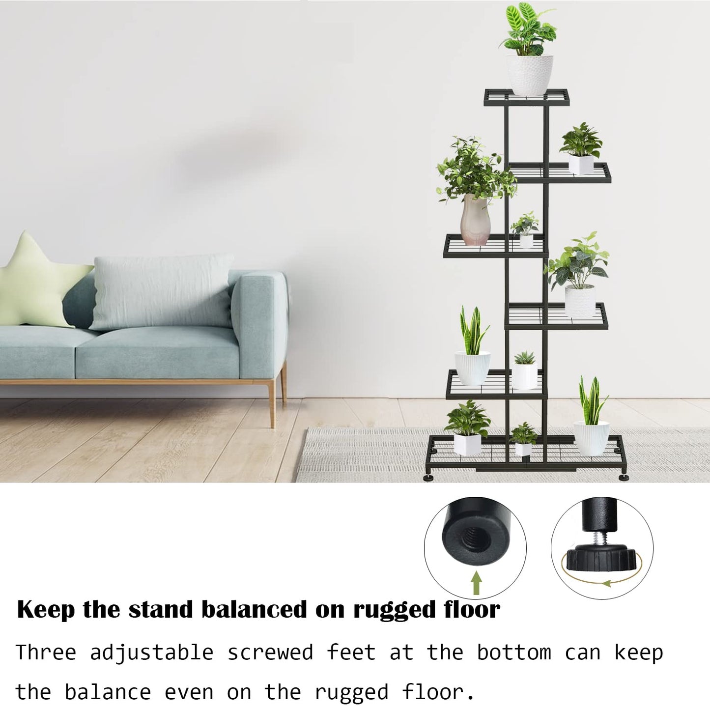 Metal Plant Stand, 6 Tier 12 Potted, Upgrade Multiple Plant Rack Shelf Organizer, Indoor Planter Display Shelving Unit for Patio Garden Corner Balcony Living Room