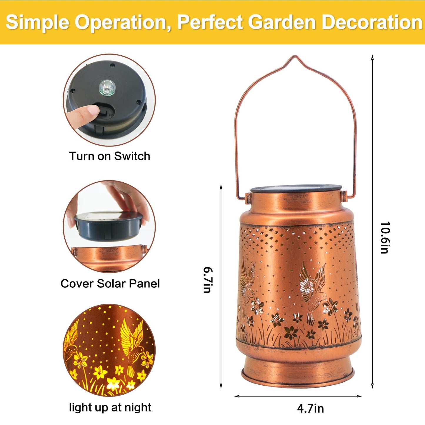 Mothers Day Gifts, Birthday Gifts for Women, Solar Lanterns Outdoor Waterproof, Hummingbird Garden Decor Metal Hanging Decorative Solar Lights for Patio Yard, Gardening Gifts for Women Mom Grandma
