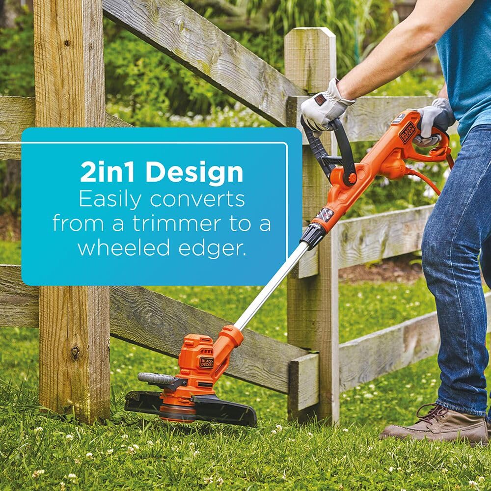 BLACK+DECKER Weed Wacker with Auto Feed, 14-Inch 2 in 1 String Trimmer Lawn Edger, Powerful 6.5-Amp Lightweight Electric Weed Eater (BESTA510)