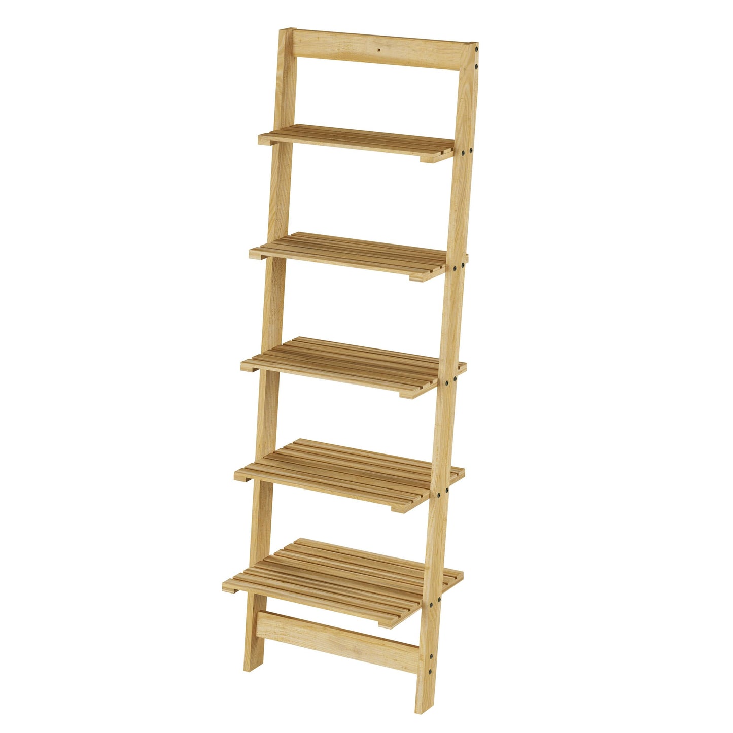 Lavish Home 5-Tier Ladder Shelf - 50-Inch Narrow Leaning Bookshelf - Wooden Bookcase for Living Room, Bathroom, Kitchen, Office, or Bedroom Furniture (Oak)