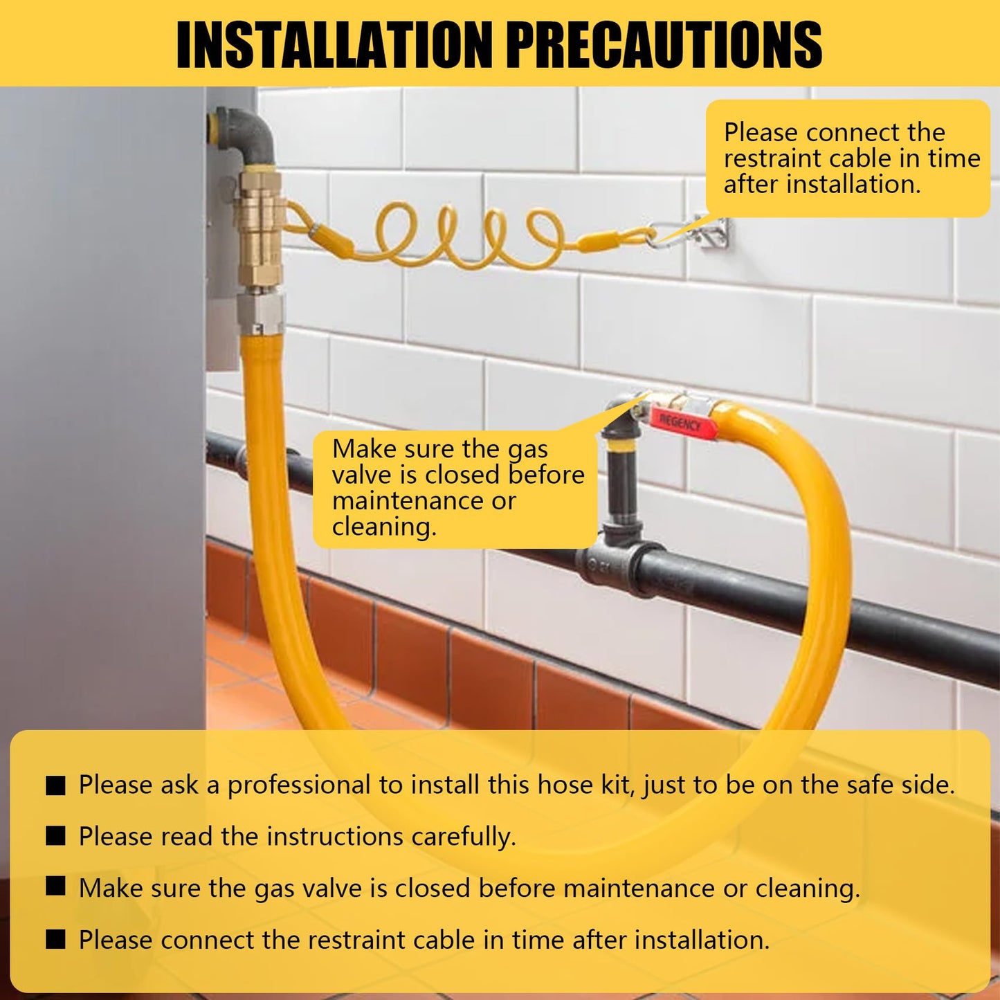 IMOLI Safety System Kit, 3/4" ID Natural Gas Line Hose, 48" Commercial Kitchen Gas Hose, Mobile Gas Connector Hose Kit with 2 Elbow Fittings, 3/4 Flexible Gas Hose