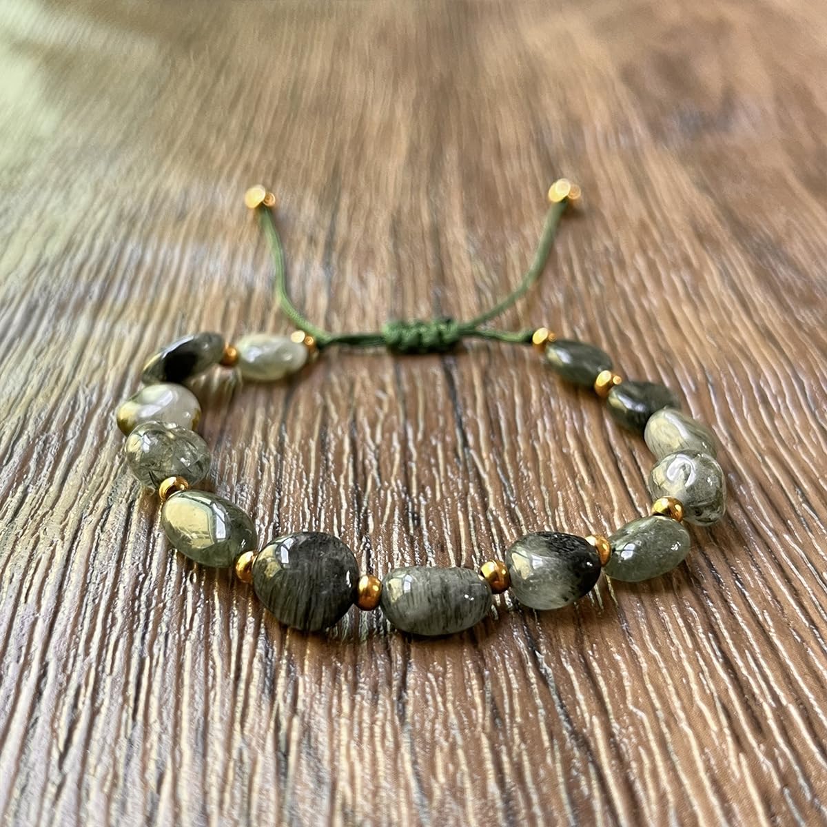 MQCEHTI Nature Stone Bracelet for Women, Handmade Irregular String Boho Beaded Chakra Jasper Healing Western Jewelry (Green)