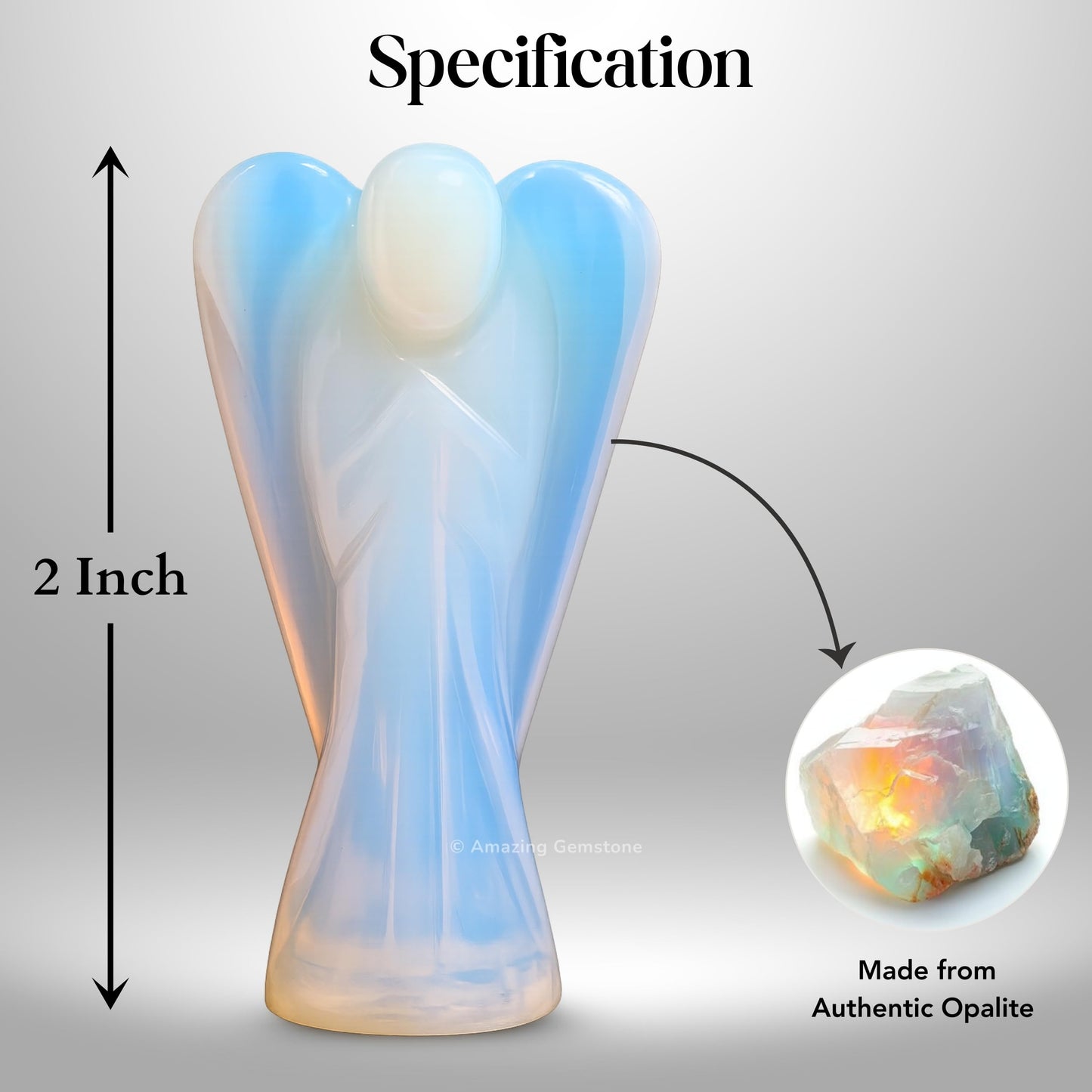 Amazing Gemstone Opalite Crystal Guardian Angel Figurines Ornament for Healing Birthstone, Decoration Statue (Hand Carved Pocket Gemstone Angel) (2 inch)