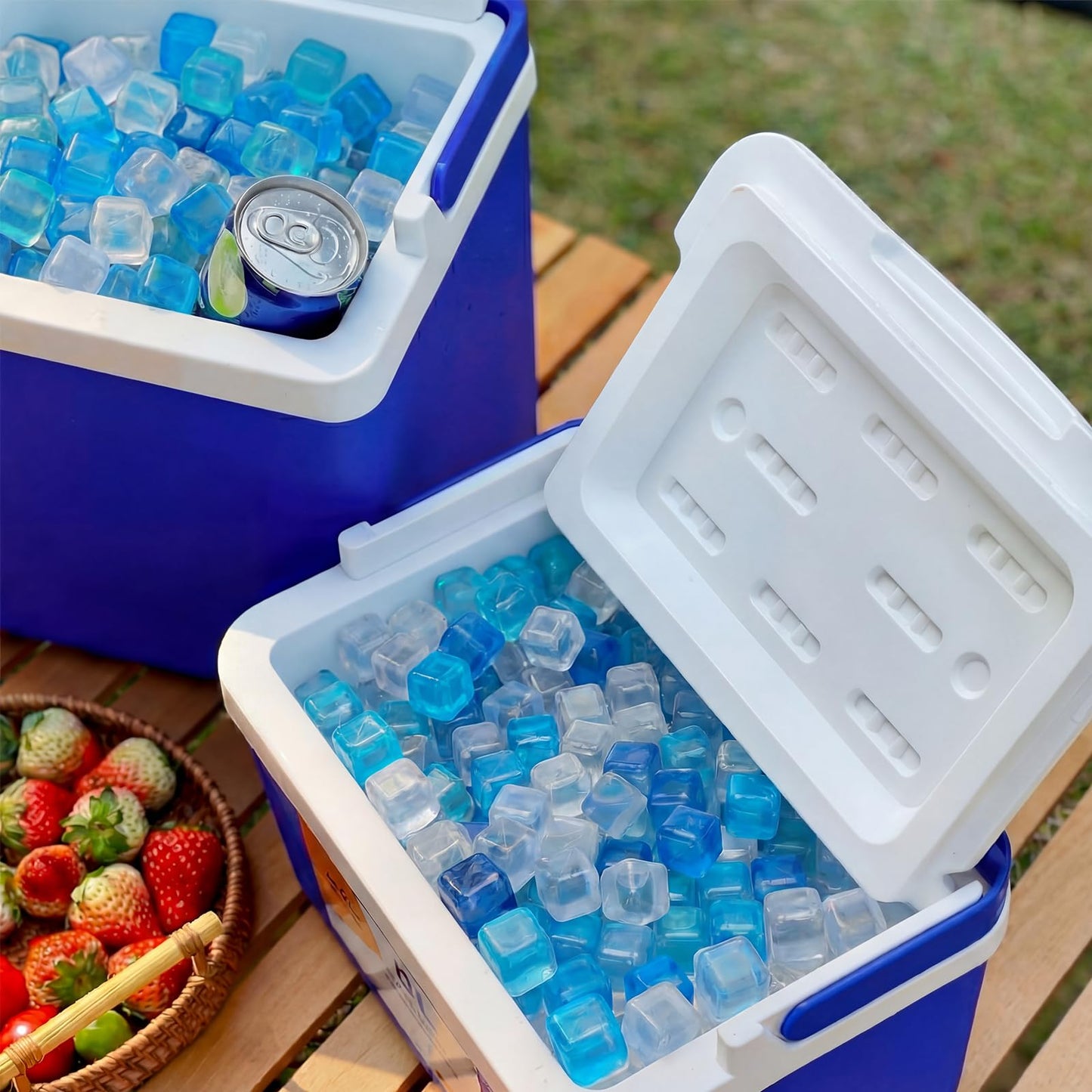 Teyva Daily 500 Pcs Reusable Ice Cubes for Cooler Bulk Refreezable Plastic Square Ice Cubes Without Diluting Large Frozen for Cooler Accessories Bars Drinks Camping Party (Blue and White)