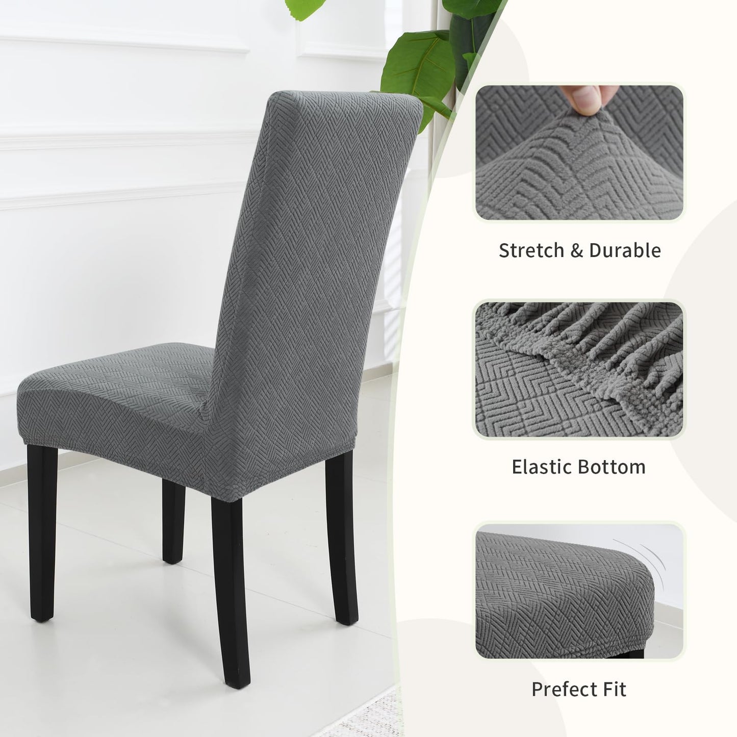 YSTELLAA Chair Covers for Dining Chairs, Stretch Chair Covers Set of 4, Parson Chair Slipcovers Removable Washable Kitchen Chairs Seat Covers,Light Gray