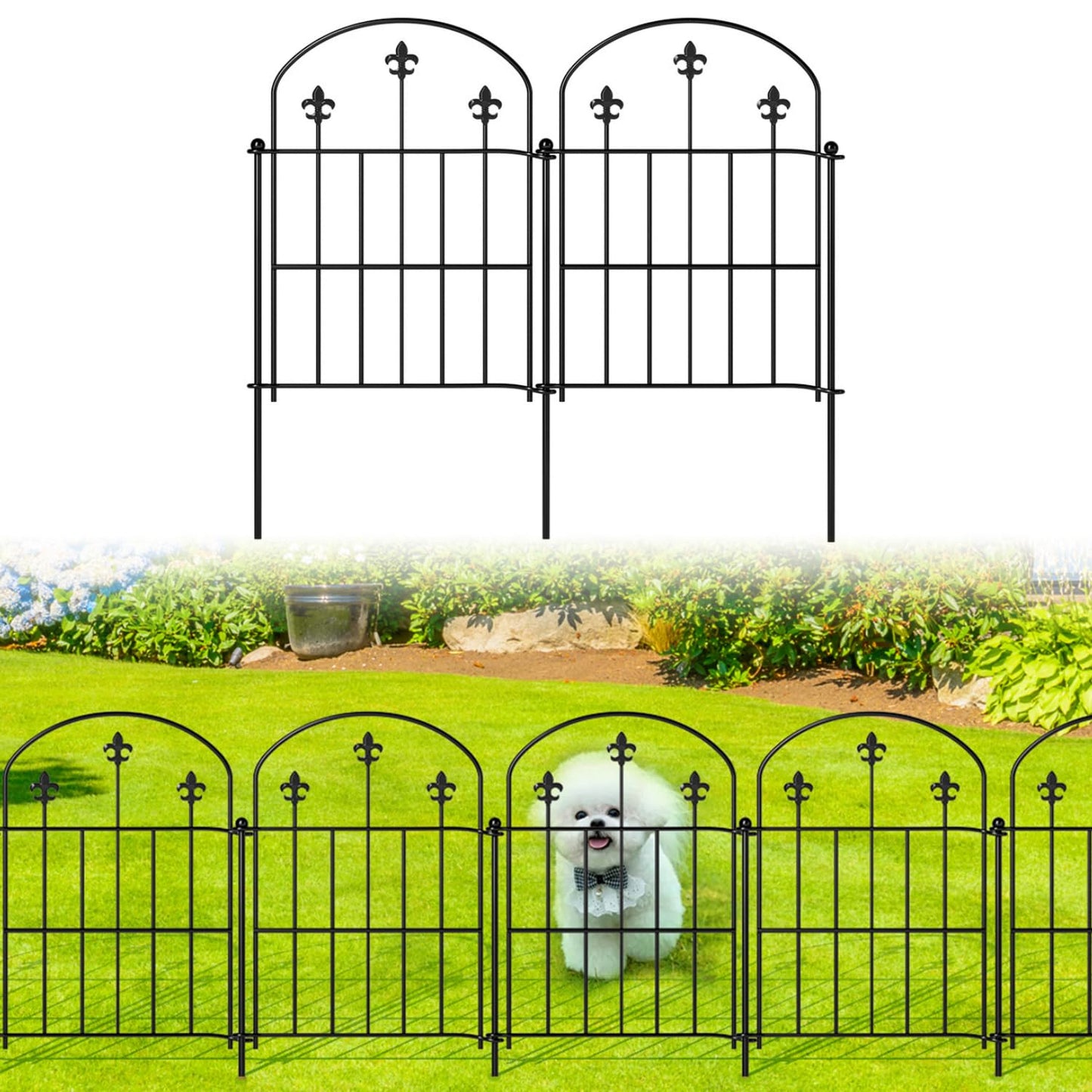 BEMTTALY Decorative Garden Fence Border 19 Pack 22in(H) x 20ft(L), Black Rustproof Metal Garden Fencing Animal Barrier for Dogs