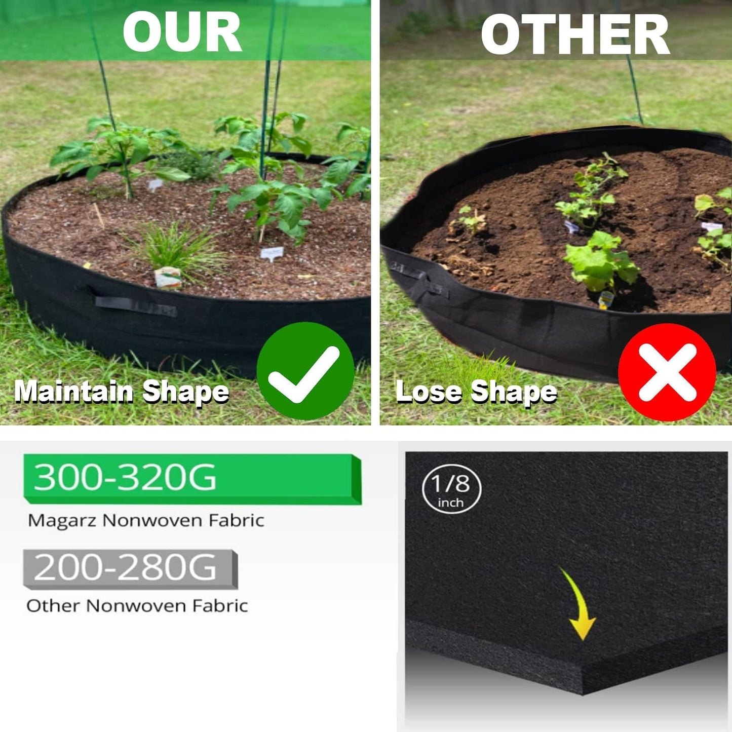 ZtohPyo 2-Pack 15 Gallon Grow Bags,Round Fabric Raised Garden Beds with 2 Handles,Durable Garden Planter Cloth Pots Container to Grow Vegetables for Outdoor Plants