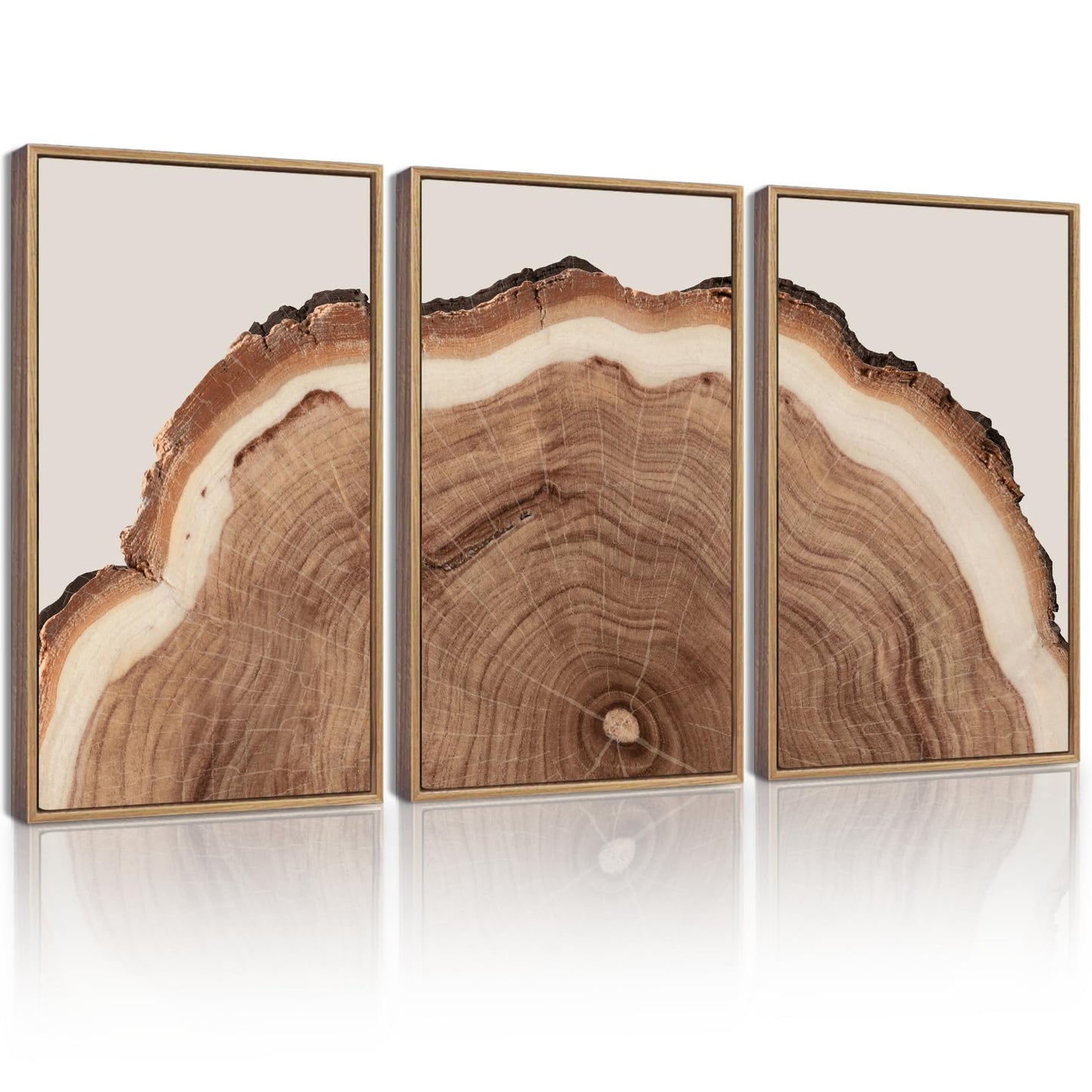 KUVIOKE Framed Tree Rings Wood Wall Art Modern Retro Beige Wood Stump Wall Decor Nature Rustic Artwork for Farmhouse Living Room Bedroom Decor 12x16in (Natural Framed)