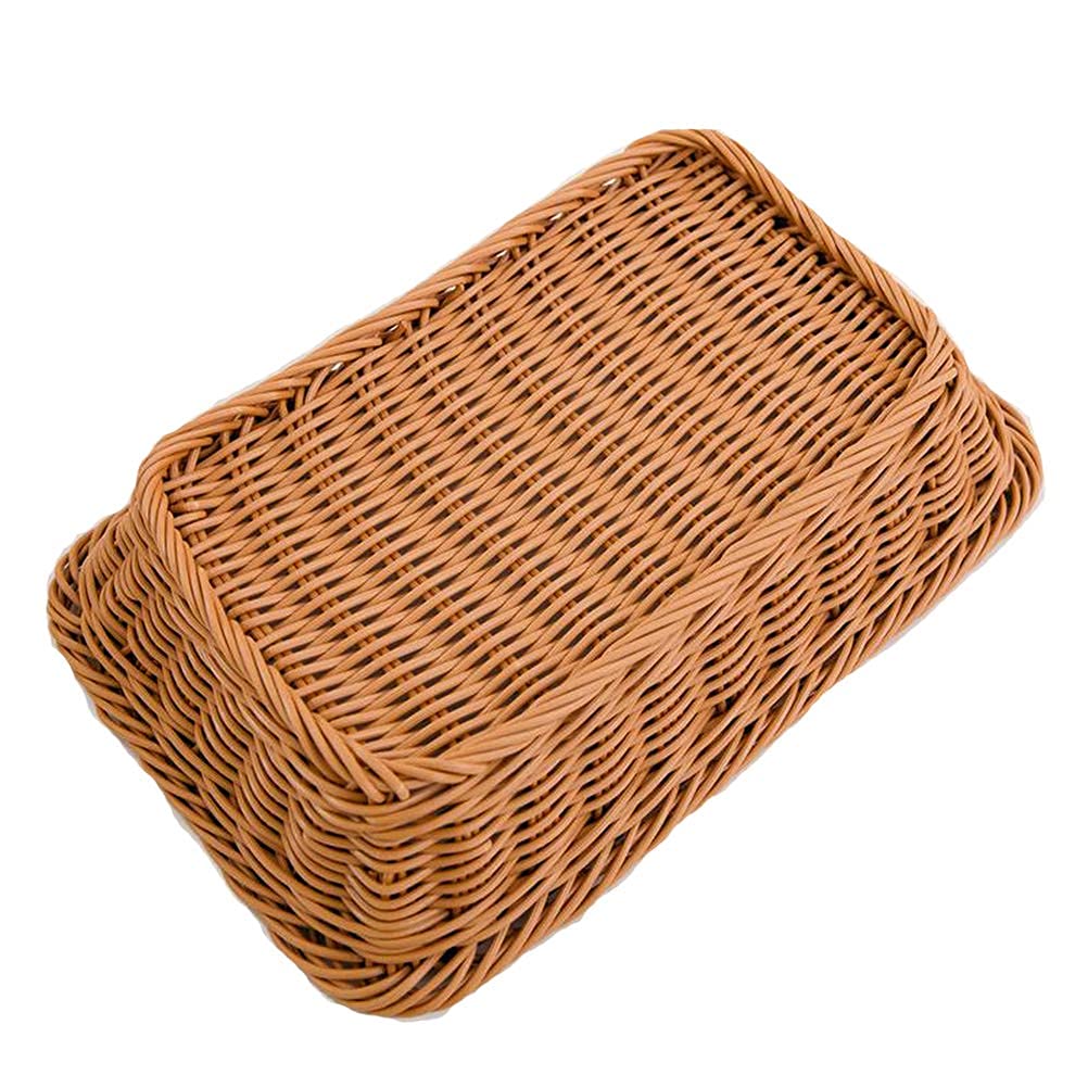Yarlung 3 Pack Imitation Rattan Woven Bread Baskets, 11.8 x 7.8 Inch Plastic Wicker Fruit Baskets for Food Serving, Vegetables, Kitchen, Restaurant, Outdoor, Brown